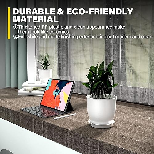 Miniatura 5 de iPower Macetas de plástico de 4.5 a 7.1 pulgadas, 5 piezas de macetas decorativas modernas para interiores con agujeros de drenaje y bandeja para