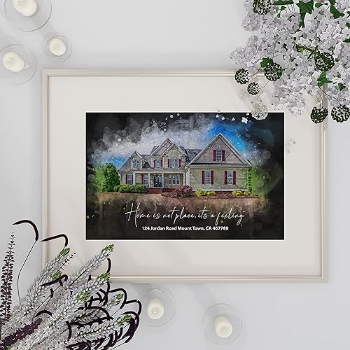 Miniatura 6 de Awesometik Retrato de casa personalizado sobre lienzo, pintura de casa de acuarela, regalo personalizado de inauguración de la casa, regalo para