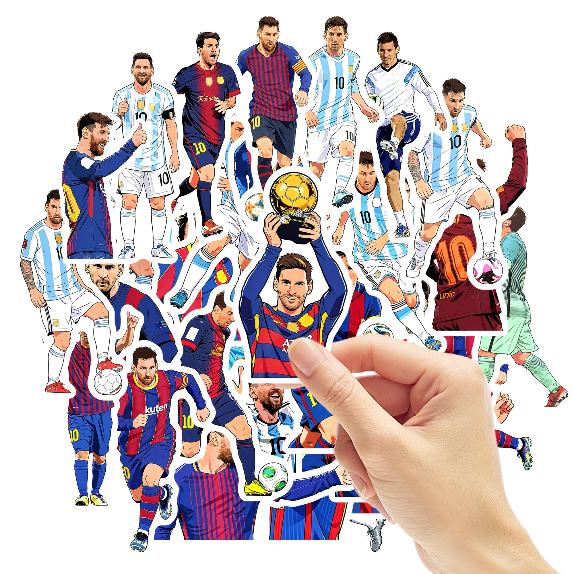 50 PCS Soccer Stickers Messi for Kids Gift Vinyl Waterproof Water Bottle Football Stickers Boys Girls Teens