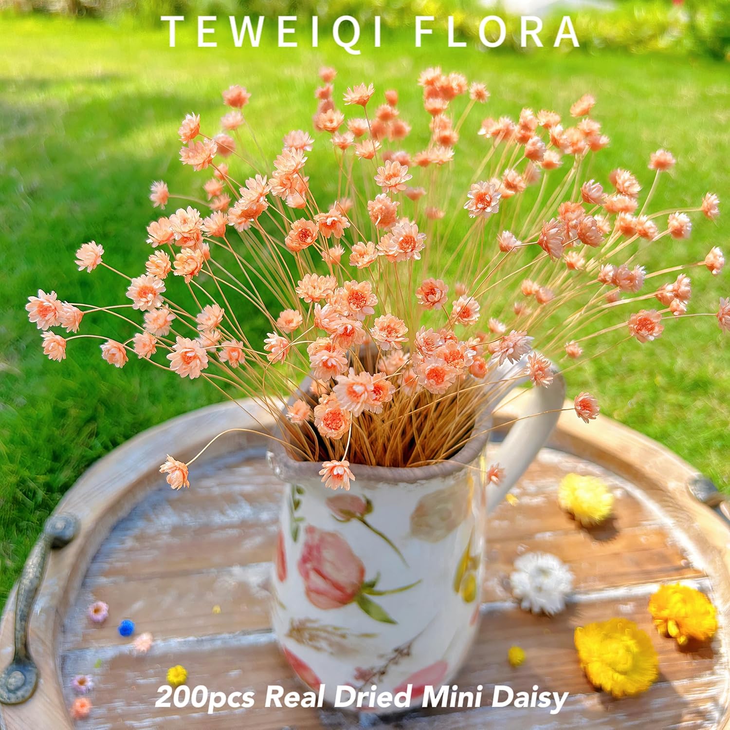 200 Stems Natural Dried Flowers Brazilian Small Star Daisy Dried Decorative Mini Chamomile Bouquet for Wedding Floral Arrangements Home Decorations Valentine's Day Gifts (Orange) - Image 7