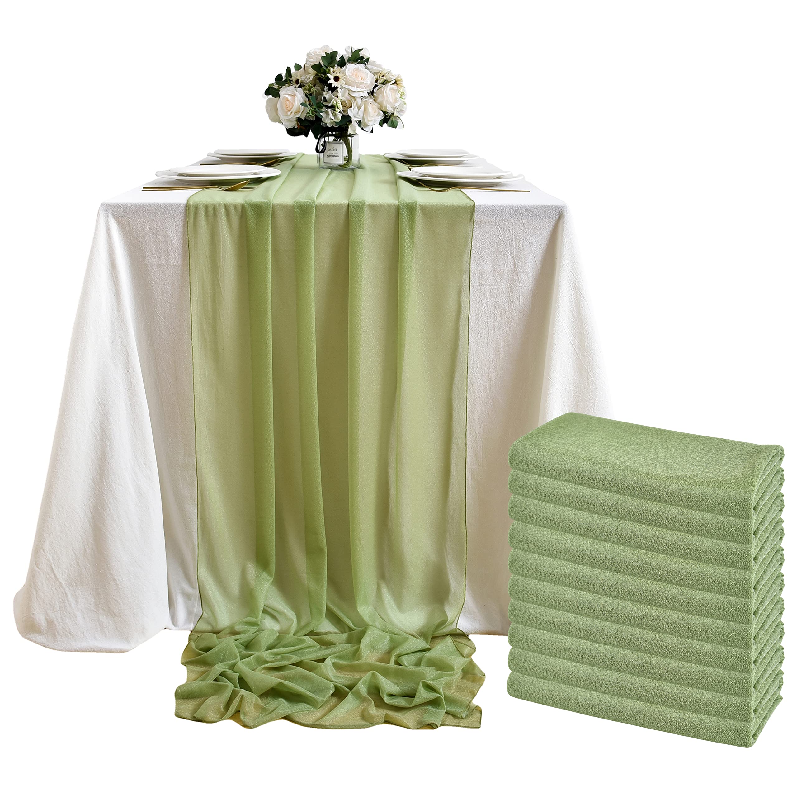 DOLOPL 10 Pcs Chiffon Table Runners Bulk 10ft,Sheer Table Runners 120