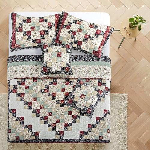 Miniatura 4 de L'IRISDOM Juego de ropa de cama de retazos California King, 100% algodón, colcha de granja, colcha suave y ligera con fundas de almohada para todas