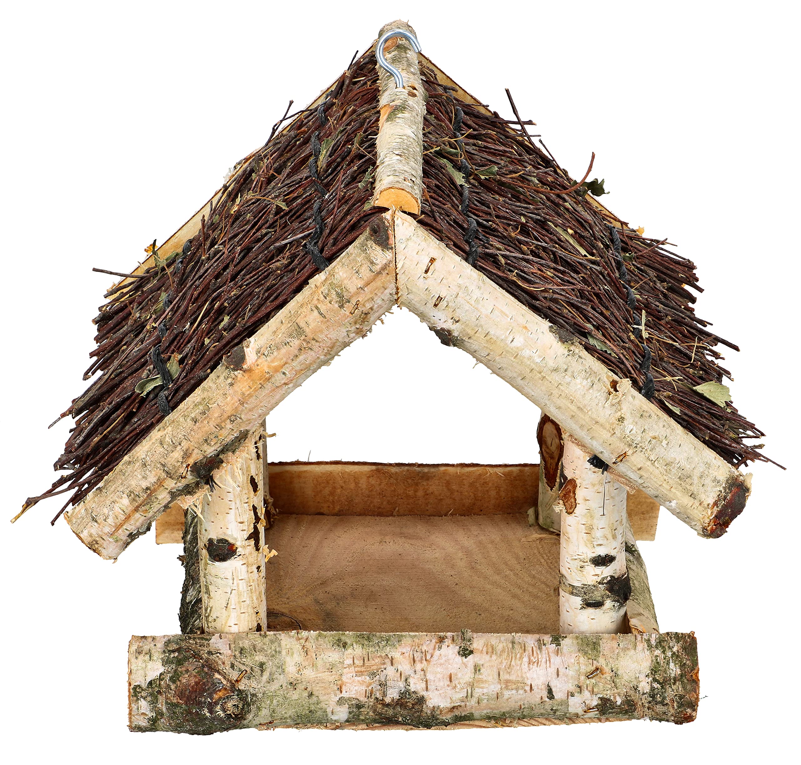 KOTARBAU® Mangeoire Oiseaux Extérieur - Bois De Bouleau - 25,5x25,5x23,5 cm - Marron - Mangeoire À Suspendre - pour Jardin Terrasse - Sécurisée - Naturelle