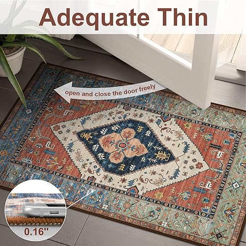 Miniatura 4 de Beeiva Alfombra persa lavable 2 x 8 pies estilo bohemio para pasillos para cocina dormitorio baño entrada medallón tribal vintage cuarto de servicio