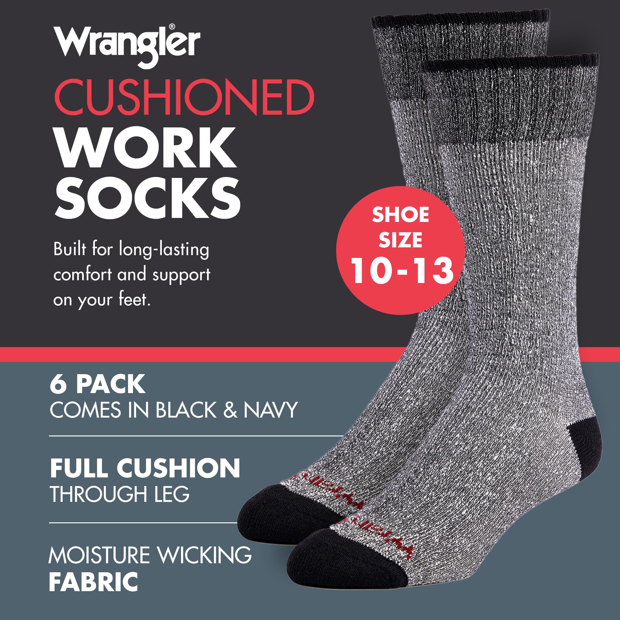Wrangler Calcetines de mezcla de lana para hombre, térmicos, cálidos y duraderos, para invierno, paquete de 6, calcetines de senderismo y trabajo, talla 6-12
