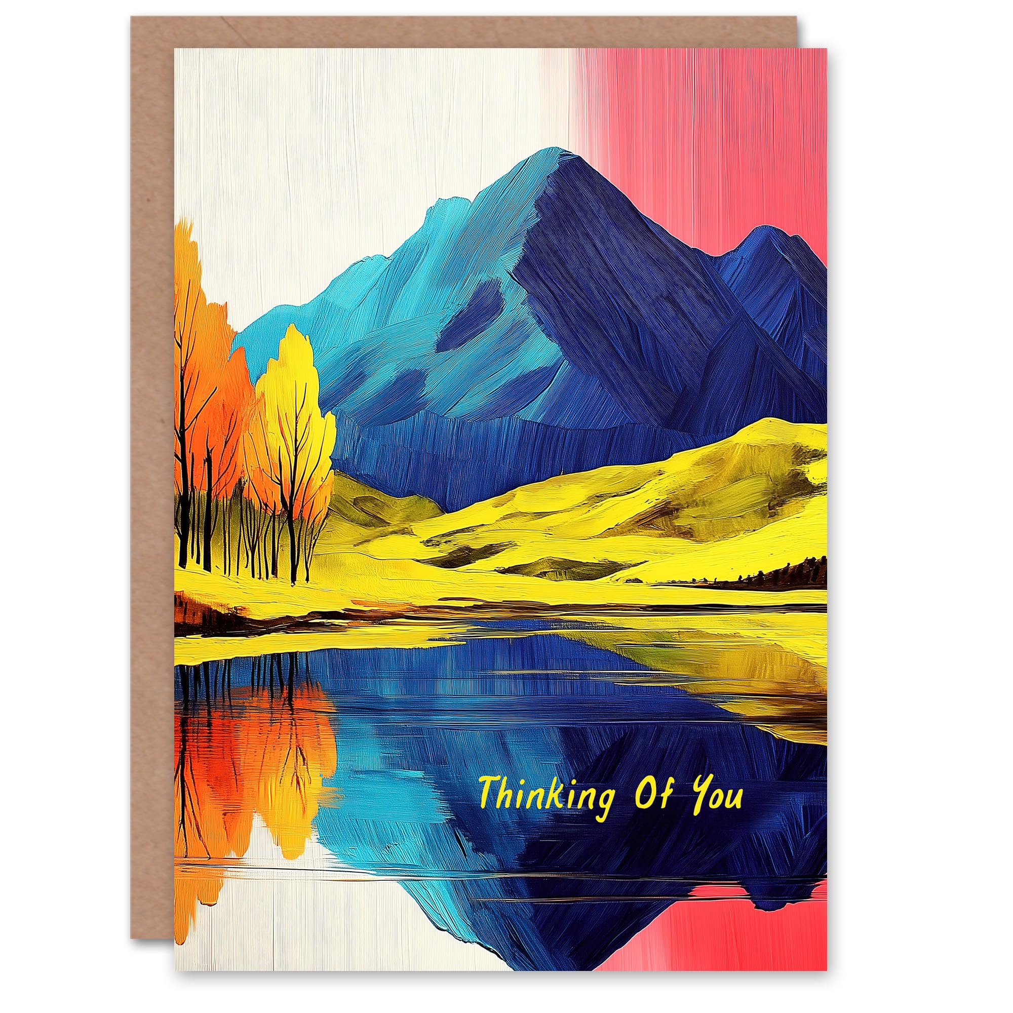 Artery8 Thinking Of You Card Mountain Lake Autumn Landscape Blank For Him Or Her Art Miss You Greeting Card