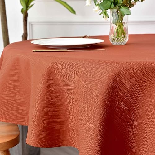 Miniatura 4 de maxmill Jacquard Round Table Cloth Swirl Design Waterproof Antiwrinkle Heavy Weight Soft Tablecloths for Fall Harvest Thanksgiving Dinner Circular