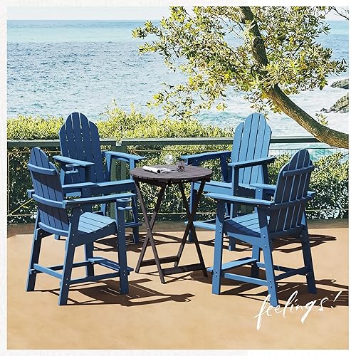 Miniatura 7 de LUE BONA Juego de 2 sillas altas Adirondack de polietileno reciclado con soporte para tazas, 25.6 pulgadas, 300 libras, ecológicas, resistentes a la