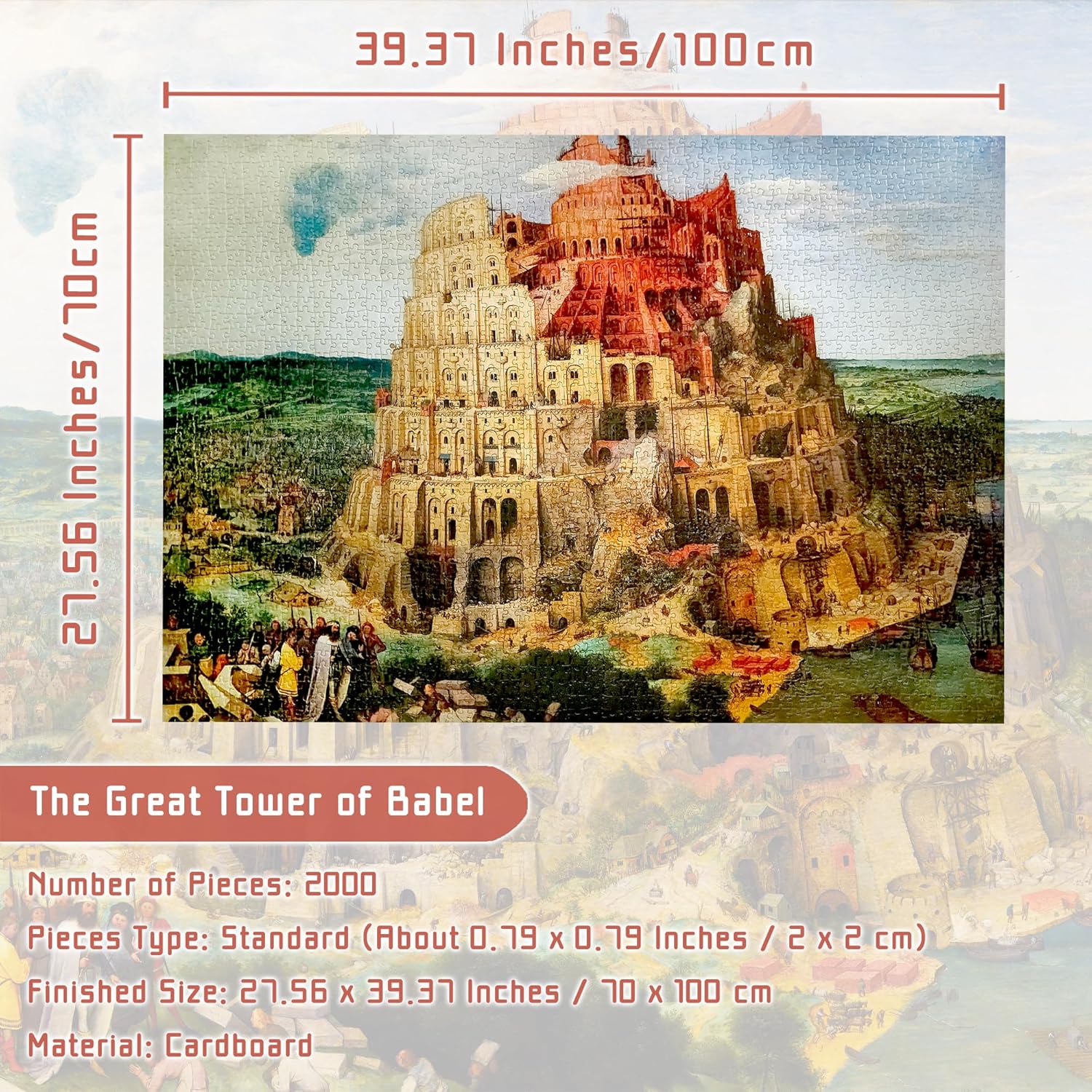 MISITU Jigsaw Puzzles 2000 Pieces for Adults Pieter Bruegel The Elder The Great Tower of Babel Challenging Difficult Puzzles Christmas Birthday Gift Game Toys 39.37 x 27.56 Inches