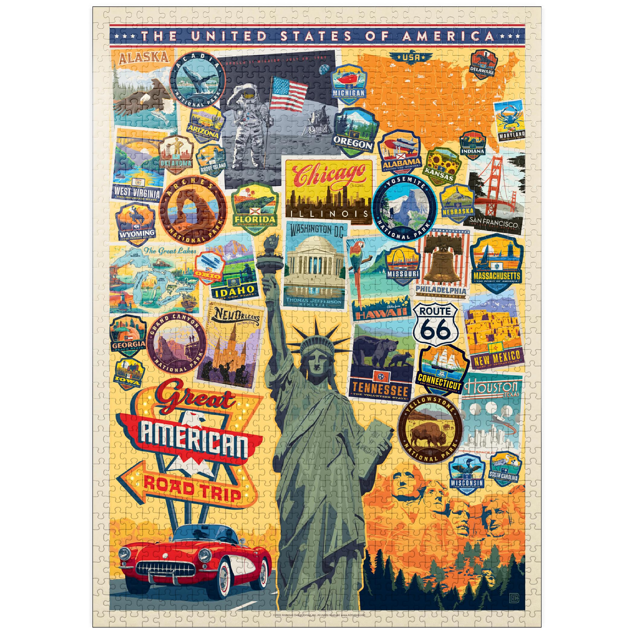 American Travel: USA Collage, póster vintage, rompecabezas de 1000 piezas premium para adultos