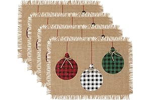Home Fashions Farmhouse Living Holiday Rustic Ornaments Burlap Placemat Set, Set of 4