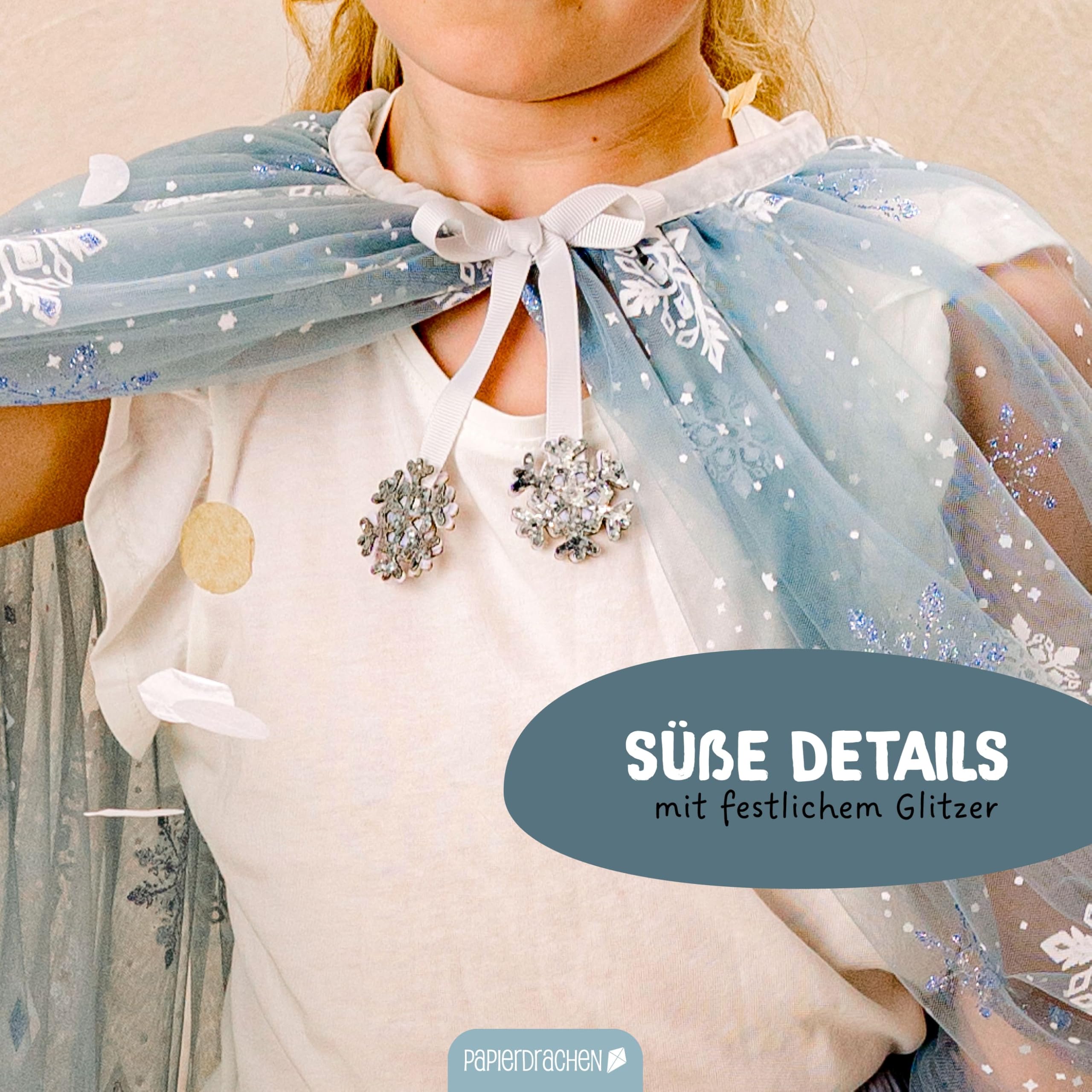 Papierdrachen Tulle Cape - Light Blue - with Ice Crystals - Glittering - Fancy Dress - Cape - Children's Costume - One Size - Set 03 - Image 3
