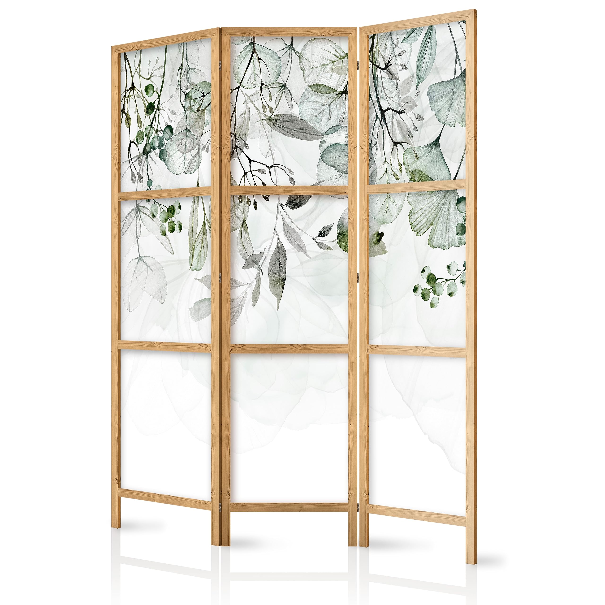 murando Room divider Flower Leaves Green Nature 135x171cm / 54"x68" 3 pieces Non-Woven Canvas Single-Sided Folding Screen Privacy wood pattern design hand made Home office b-A-0694-bh-e