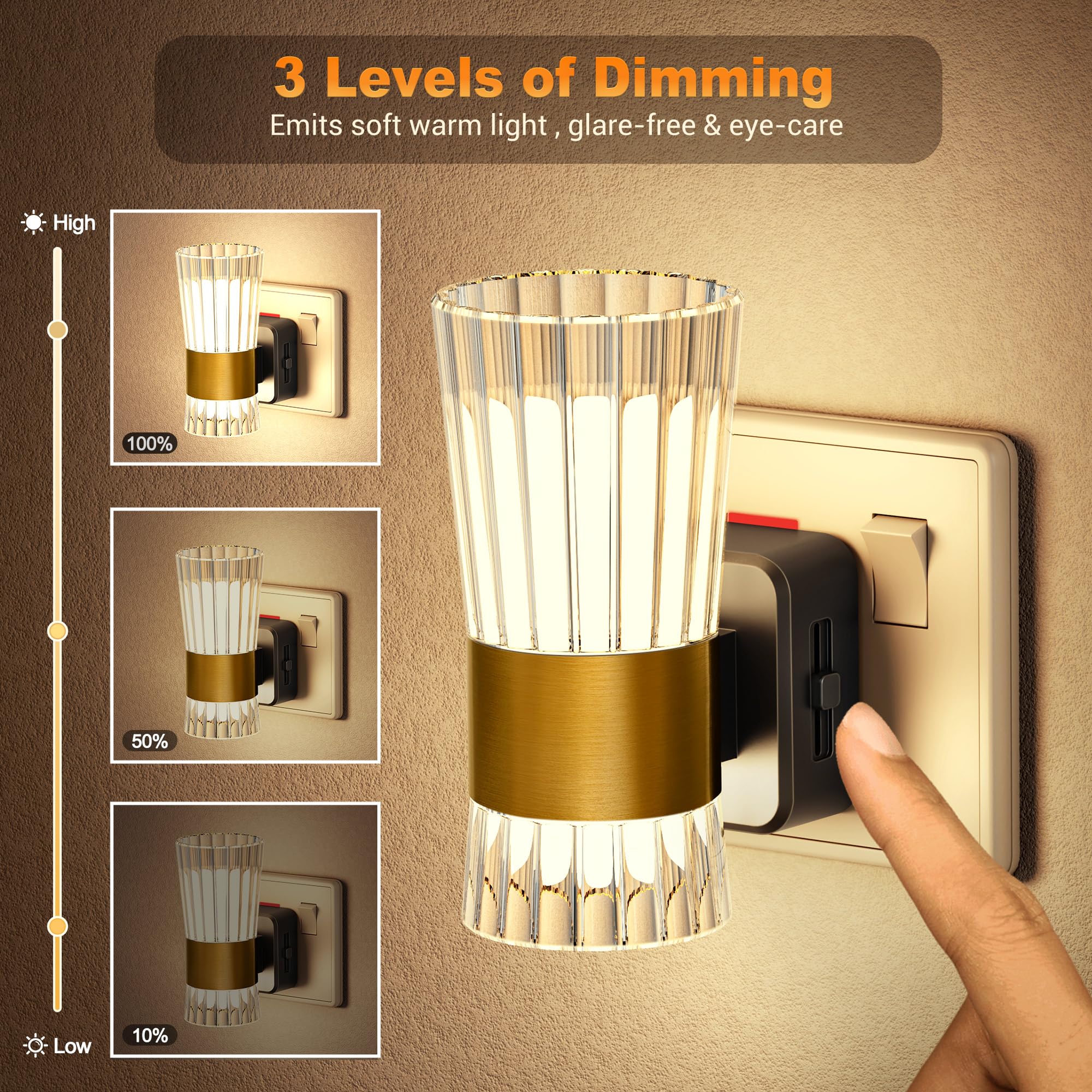 JandCase Night Light Plug in Wall, Dimmable LED Plug in Night Light with Dusk to Dawn Sensor, 0-100LM Adjustable Brightness - Image 3