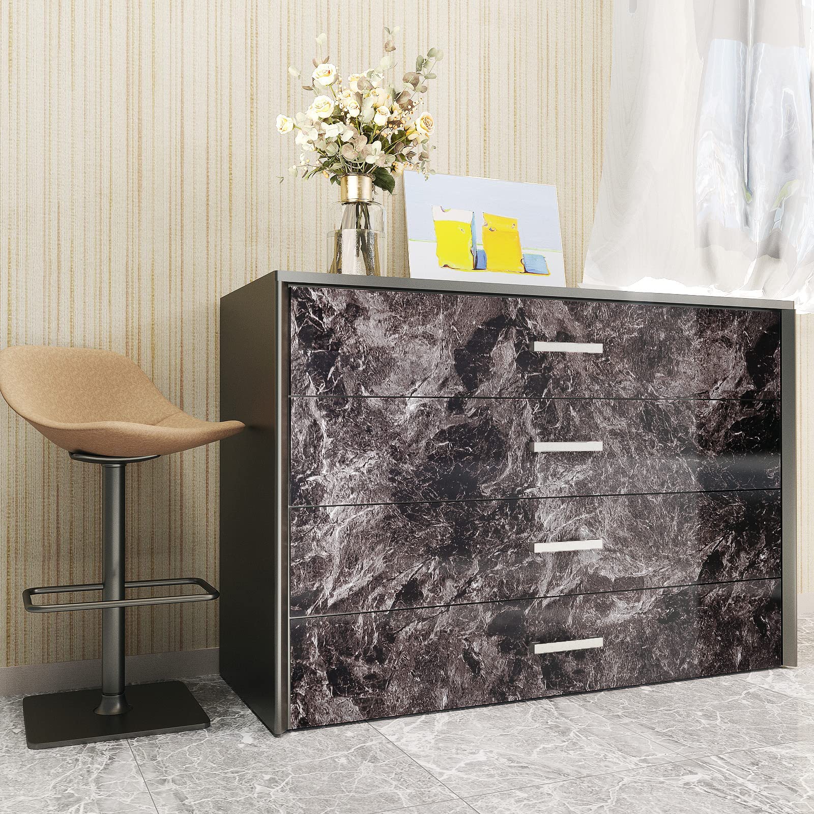 Yenhome Grande Pellicola Mobili Adesiva Marmo Marrone Nero 60x1000cm Carta Adesiva in Vinile per Piano di Lavoro Rotolo Adesivo per Mobili Effetto Marmo Marrone Impermeabile Cucina Salotto