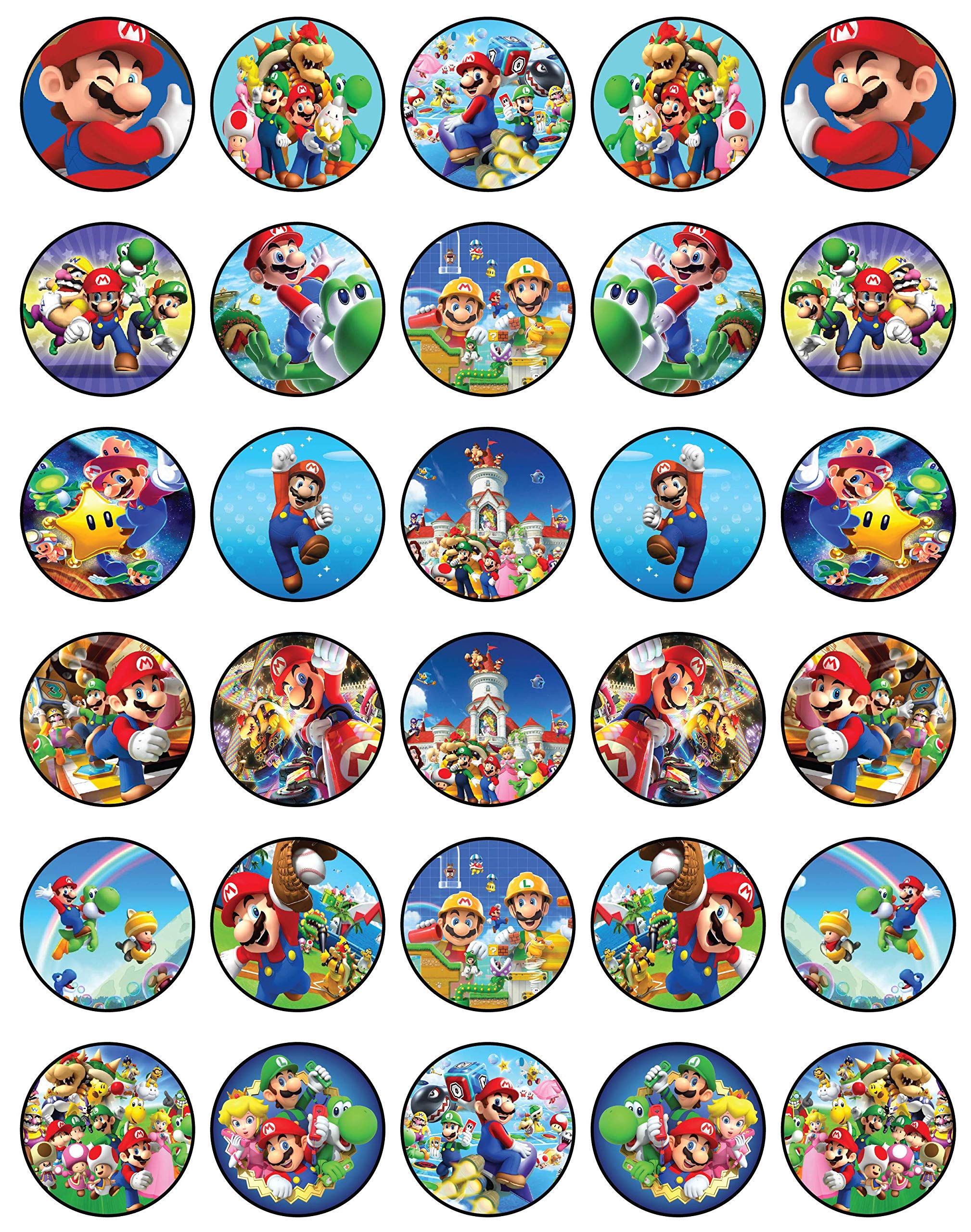 30 x Edible Cupcake Toppers Themed of Classic Video Game Collection of Edible Cake Decorations | Uncut Edible on Wafer Sheet