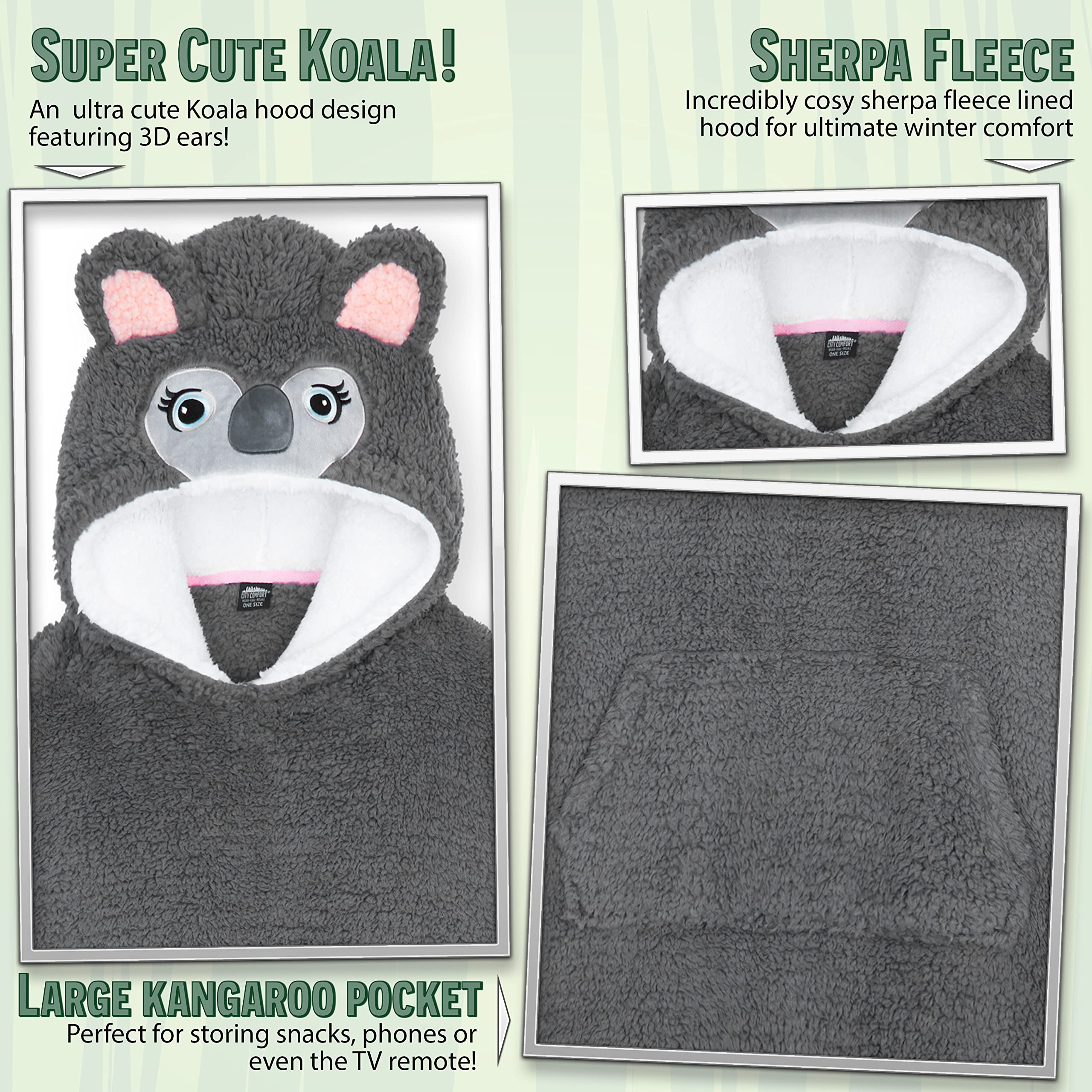 Bluza z kapturem koc oversize polarowa Szary koala