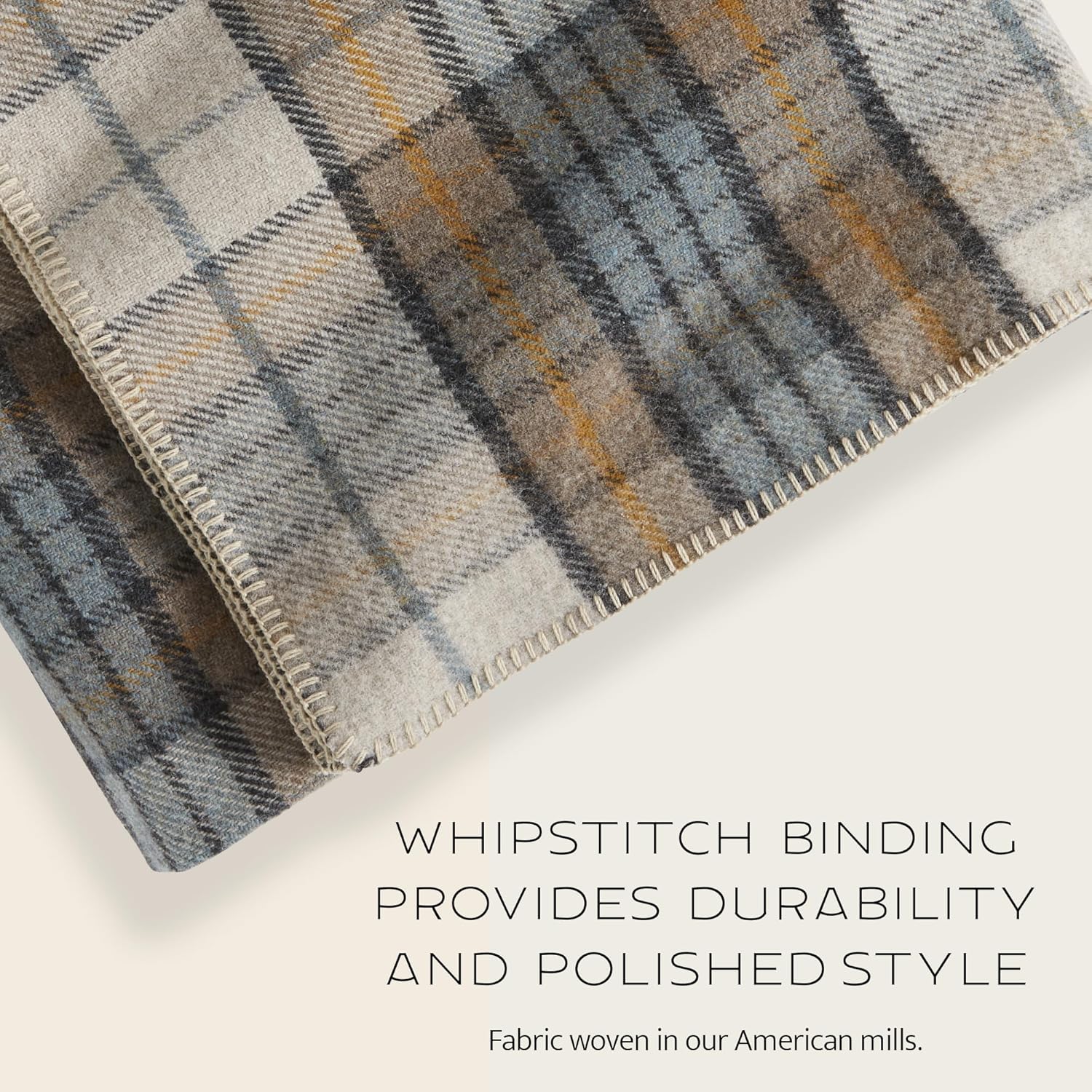 Pendleton Eco-Wise Easy Care Wool Blanket Queen 90" x 96" - 100% Wool with Whipstitch Binding, All Season Machine Washable, Soft and Durable Blanket for Home and Outdoor Adventures - Ivory