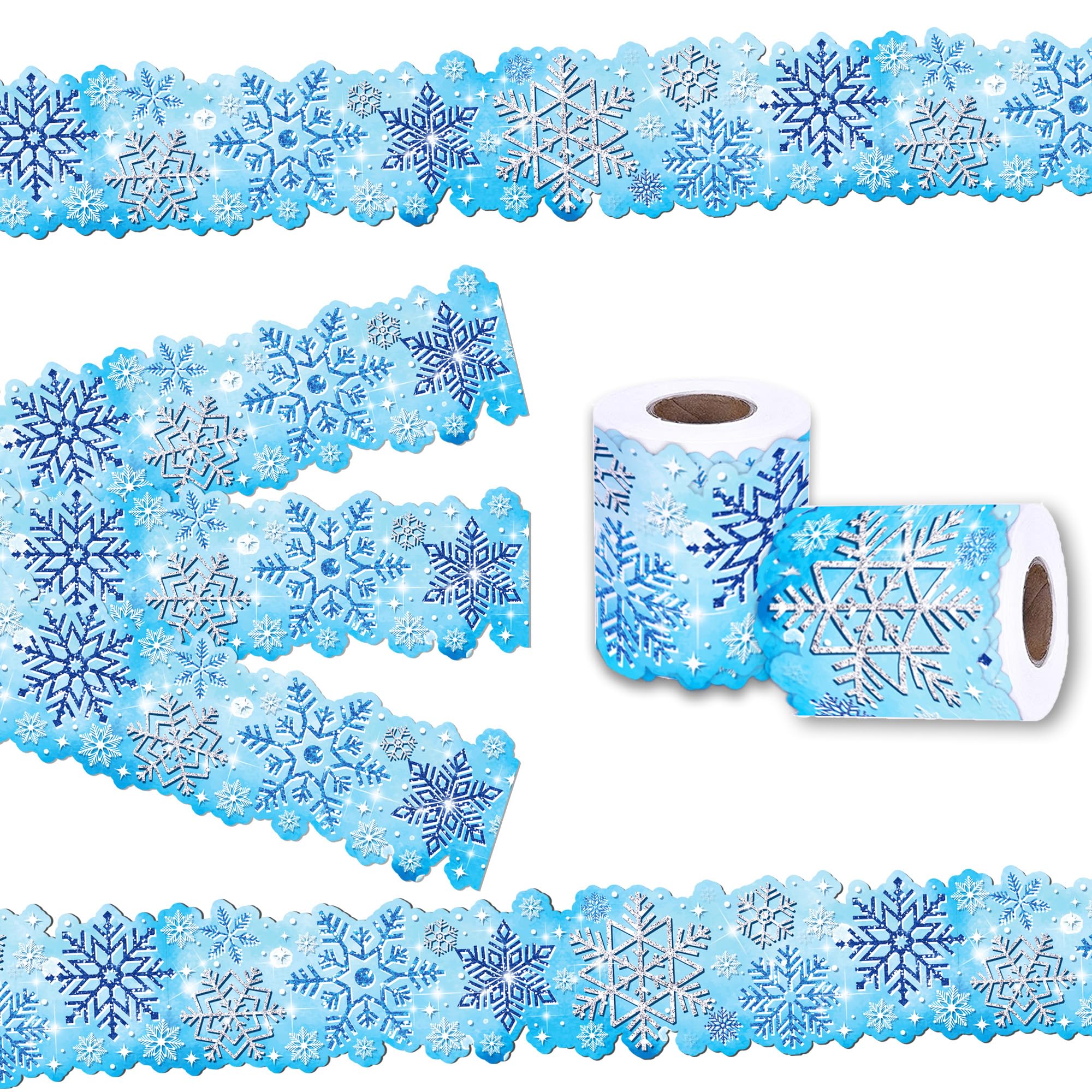 67.9Ft Blue Snowflakes Bulletin Board Borders Sticker Frost Bulletin Board Borders Decorations Snowflakes Cutouts Winter Theme Party Decoration for