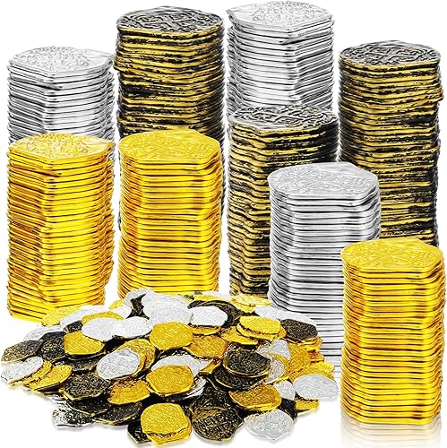 Hanaive 100 monedas de pirata de plástico falsas réplicas de monedas españolas para fiesta pirata, tesoros, tabla de cofres, cosplay, San Patricio