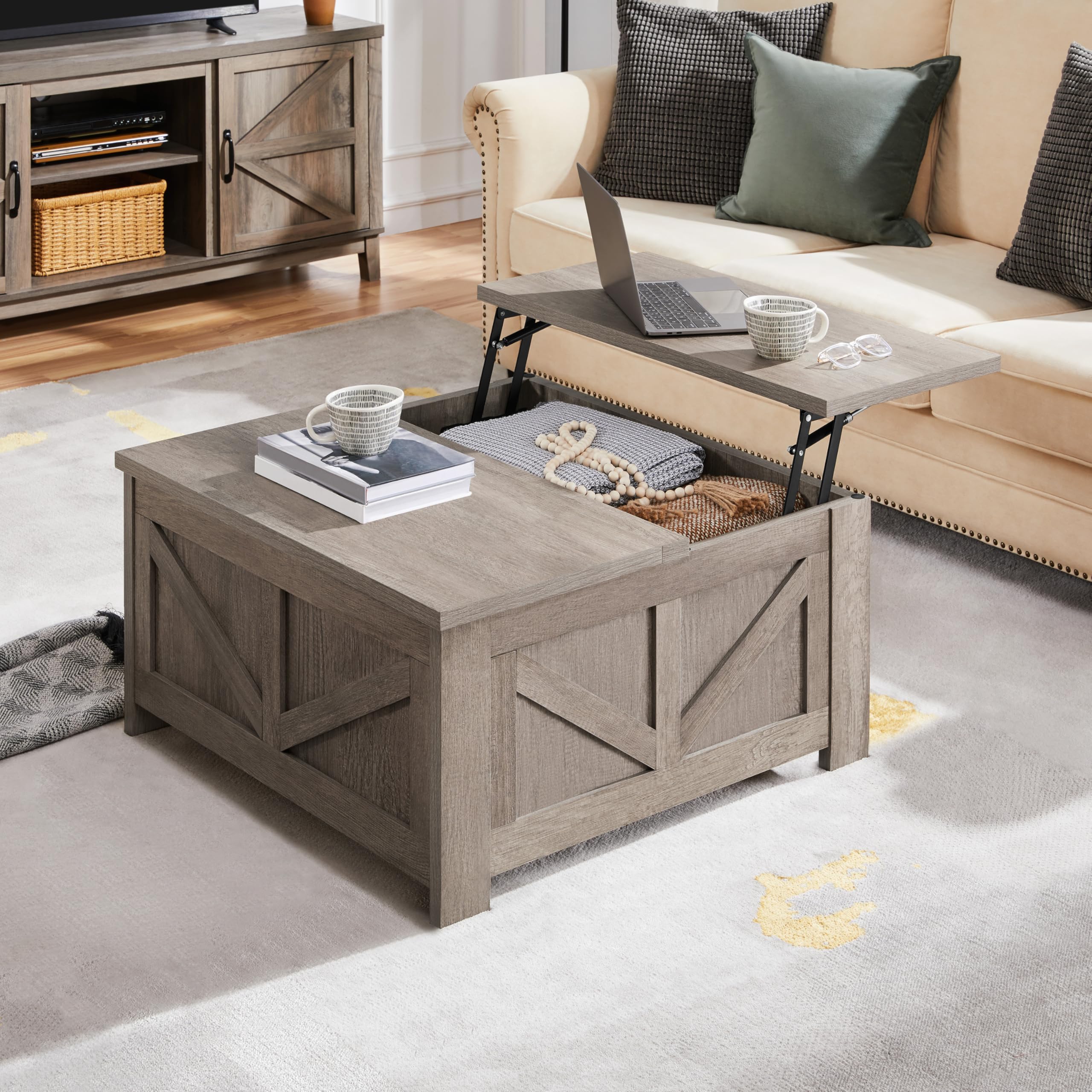 Snapklik.com : Yaheetech Lift Top Coffee Table, Square Farmhouse Coffee ...