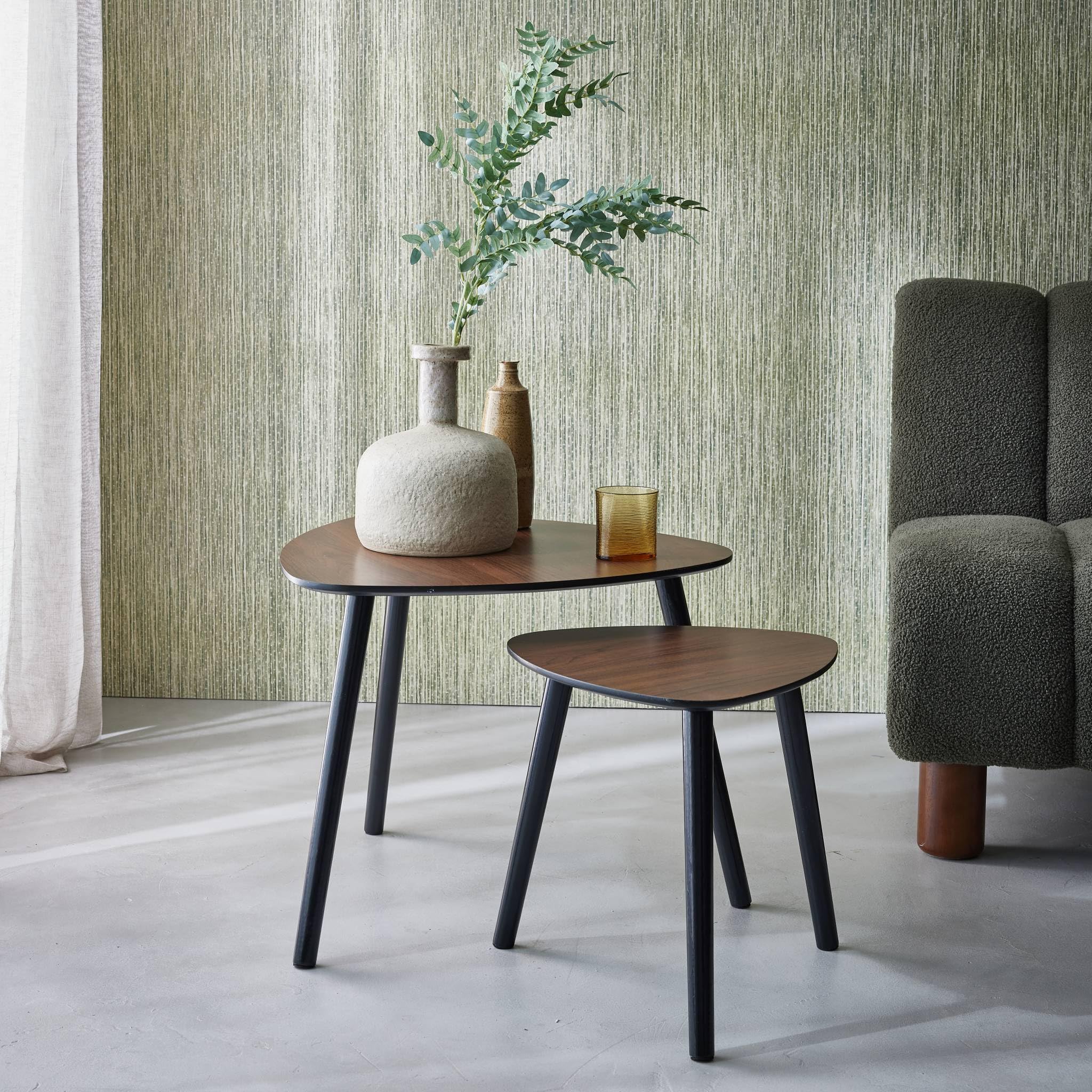 sweeek - Lote de 2 mesas Nido de Estilo escandinavo en Madera MDF Decorada de Color Nogal