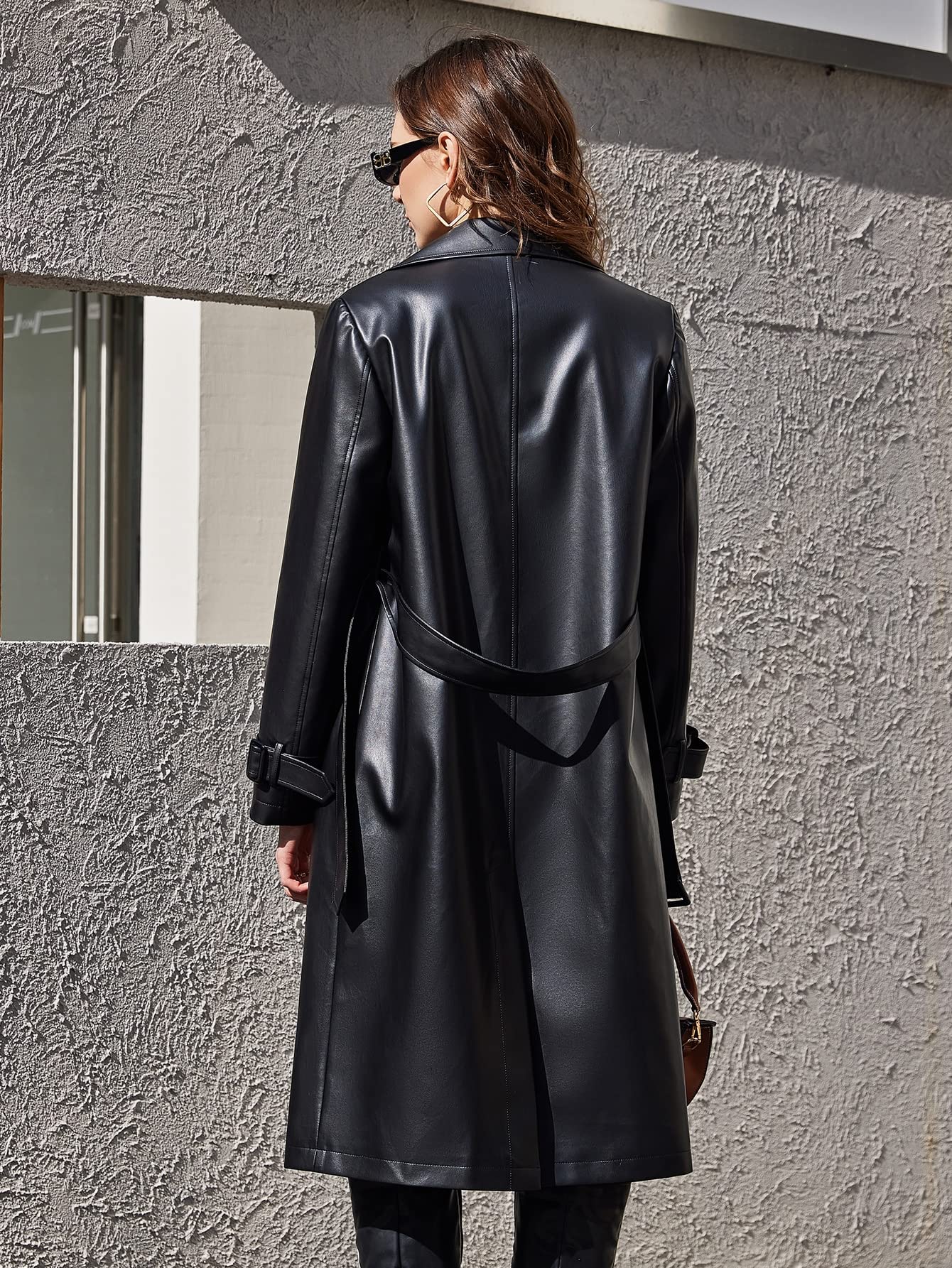 レディース 黒レザー ダブルブレストコート ダブルブレストブレザー