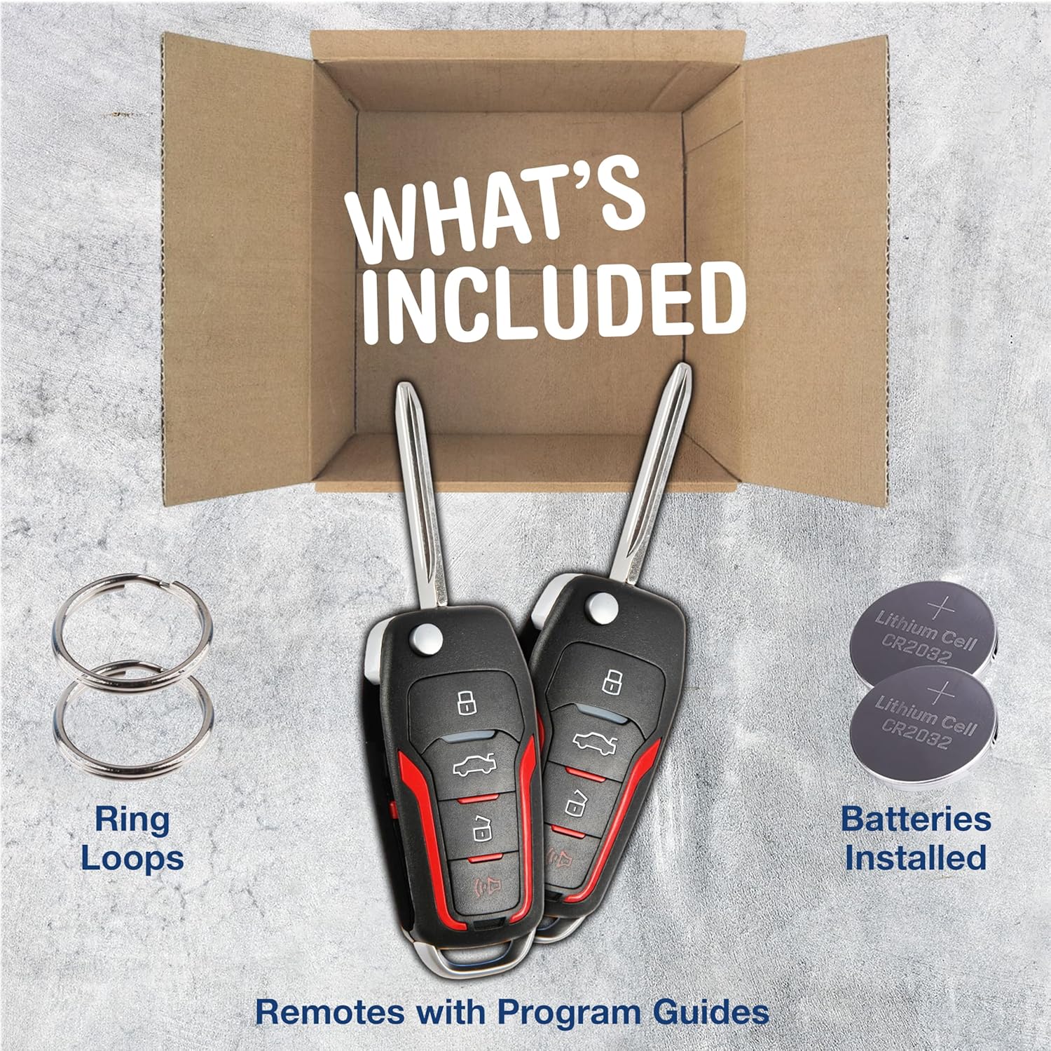 KeylessOption Key Fob Replacement for 2000 2001 2002 2003 2004 2005 2006 2007 2008 2009 2010 2011 2012 2013 2014 2015 2016 2017 2018 2019 Ford Lincoln Mercury Mazda Remote, 4-Button Flip - 2 Pack