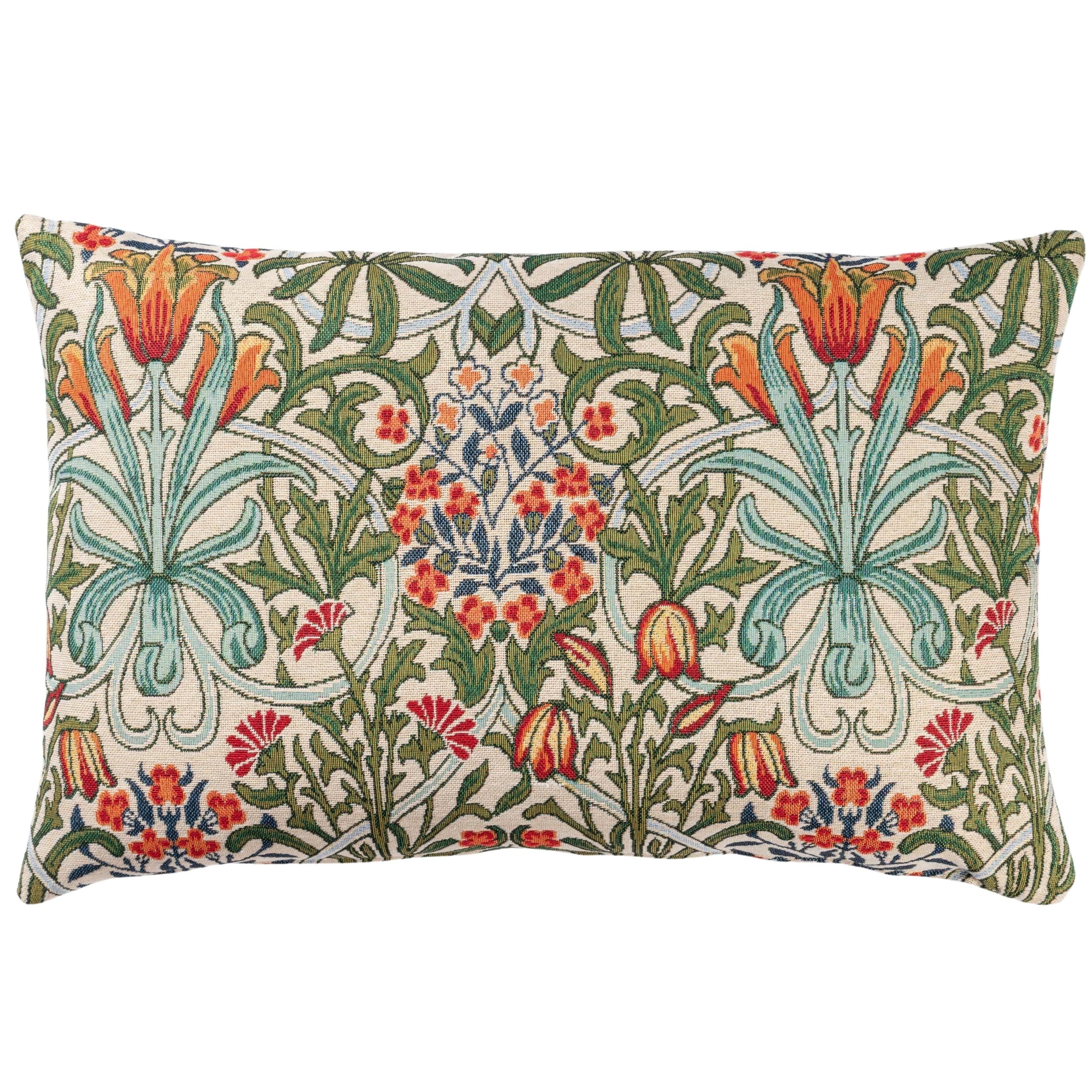 Linen Loft William Morris Woodland Weeds Tapestry XL Rectangular Cushion. Millefleur Floral Emblems and Botanical Design. 23x15 XL Cushion Cover