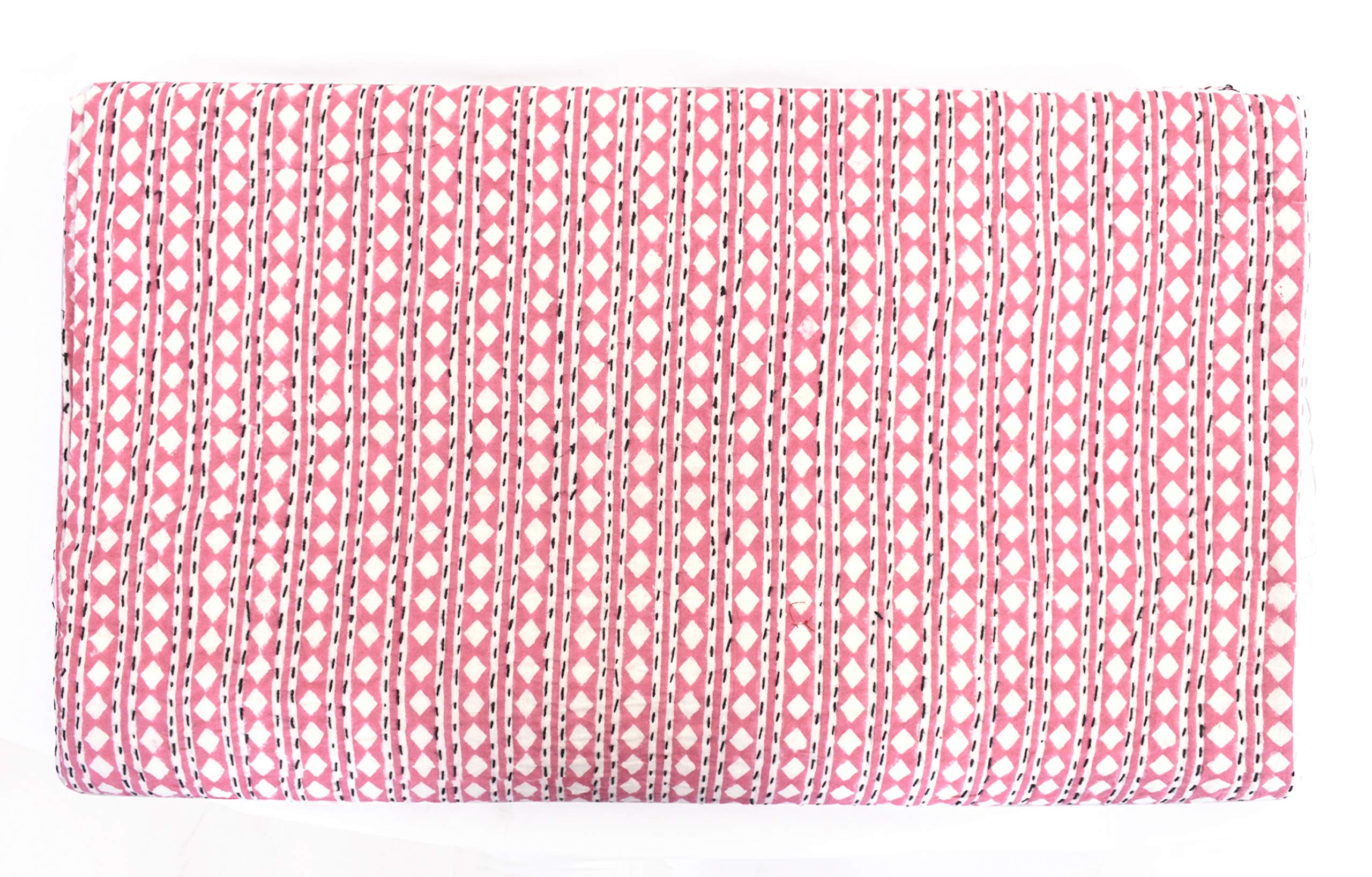 Copriletto in Puro Cotone Fatto a Mano con Stampa Bohemien a Mano re Indiano Copripiumino copriletto copriletto copriletto Kantha Hippie Kantha (Pink Diamond)