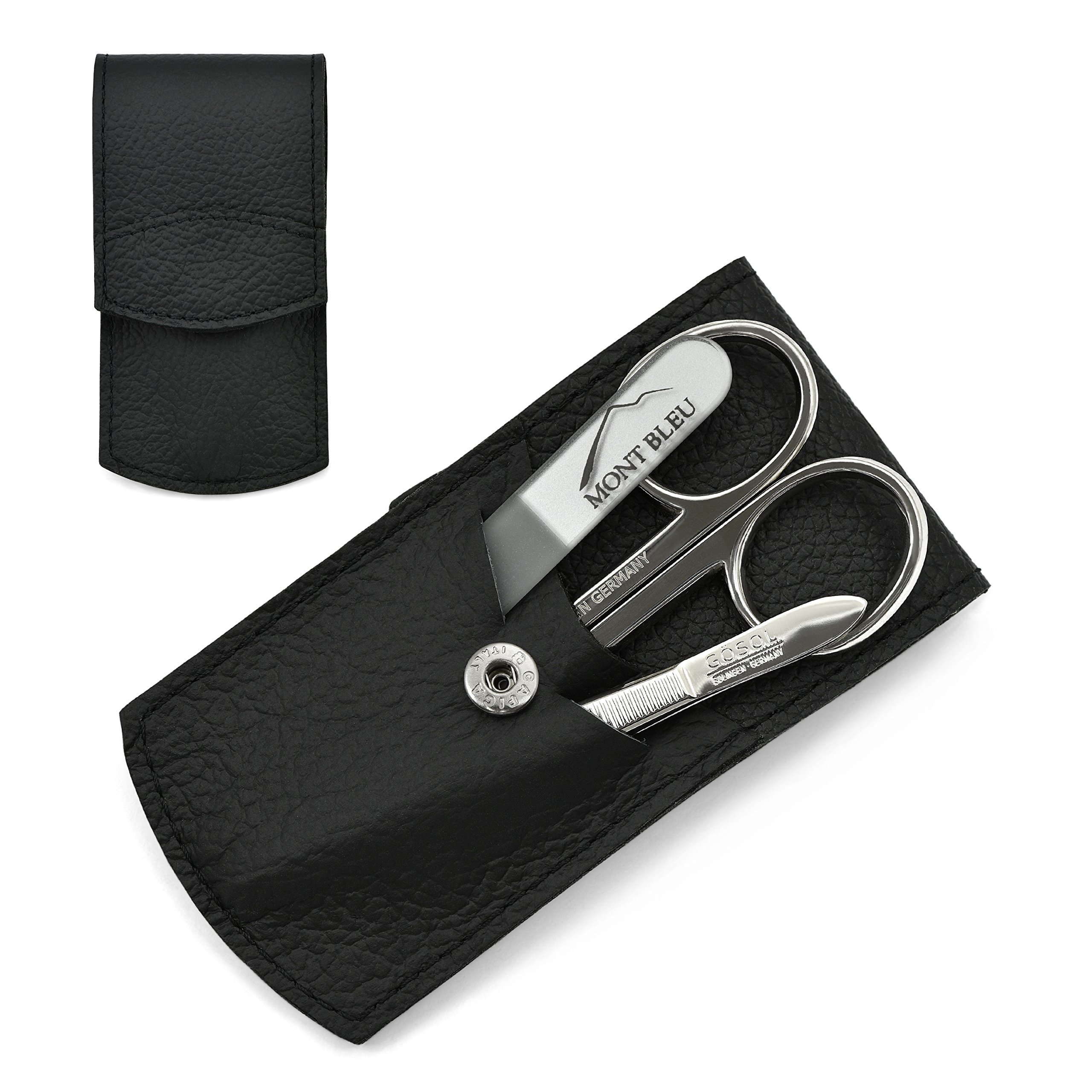 GÖSOL 3-Piece Manicure Set with Mont Bleu crystal nail file, in Leather Case | made in Germany