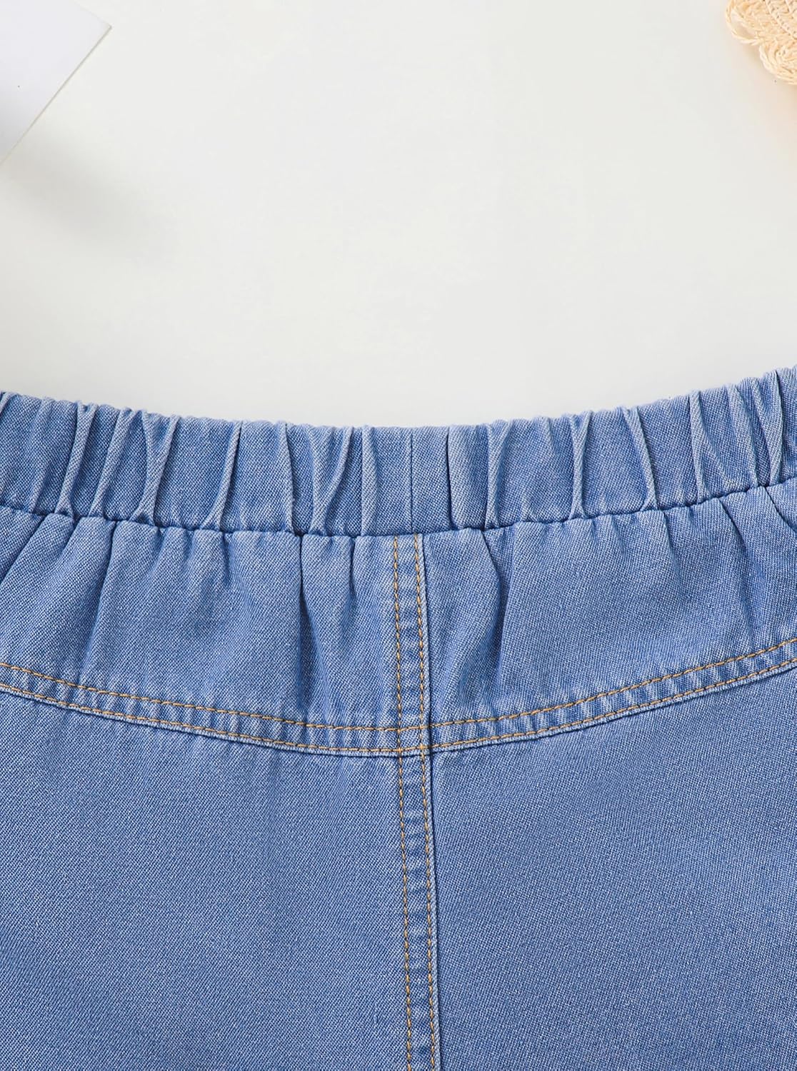 Hilinker Girls Denim Shorts Cute Embroidery Elastic Waist Summer Jean Shorts with Pockets - Image 6