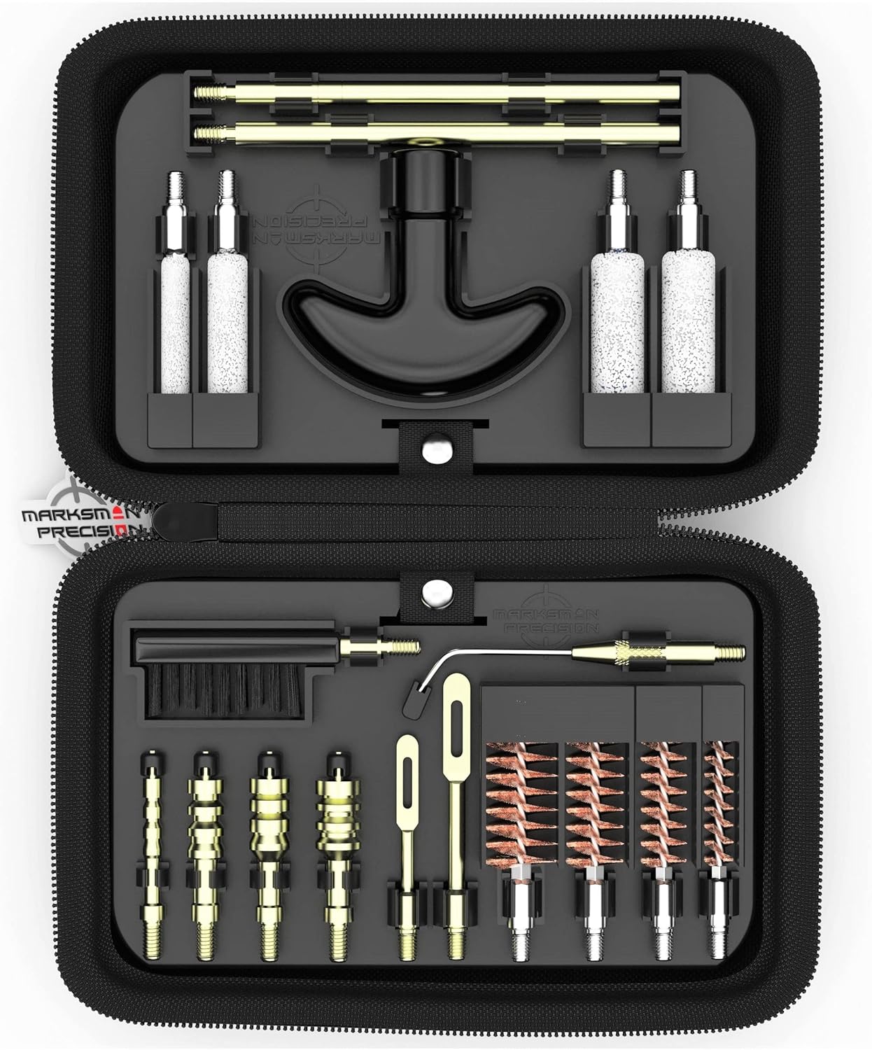 Marksman Precision Compact Pistol Cleaning Kit - Brass Jags - .22 9mm .357 .38 .380 .40 10mm .44 and .45 Caliber Handgun Revolver - Up to 8 inch Barrel - Retail Package (Black) : Sports & Outdoors