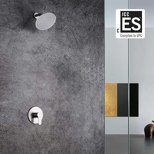 Miniatura 2 de sumerain Grifo de ducha de níquel cepillado, válvula de latón macizo de una sola manija con brazo de ducha y cabezal de ducha