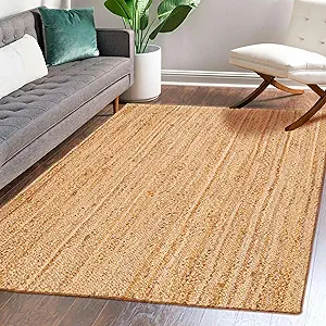 Hausattire Hand Woven Jute Braided Rug, 3'x5' – Natural, Reversible Boho Entry Area Rugs for Kitchen, Living Room I Farmhouse Indoor Outdoor Decorative Floor Rug, 36x60 Inches