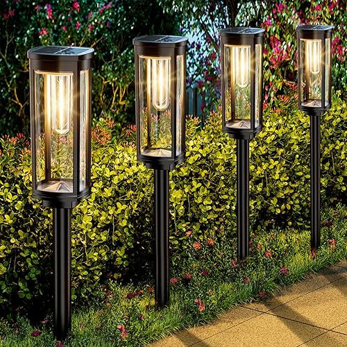 Paquete de 6 luces solares para caminos al aire libre, modernas luces LED solares de súper brillo, IP65 impermeables, luces de jardín alimentadas