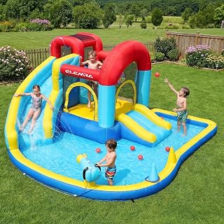 ELEMARA Inflatable Water Slide, 9 in 1 Kids Bounce House with 2 Slides, Pool&Trampoline, Fun Dart Game&Ring-toss Game, Climbing Walls, Bounce House with Blower for Outdoor Indoor, 108.3*106.3*56.3in