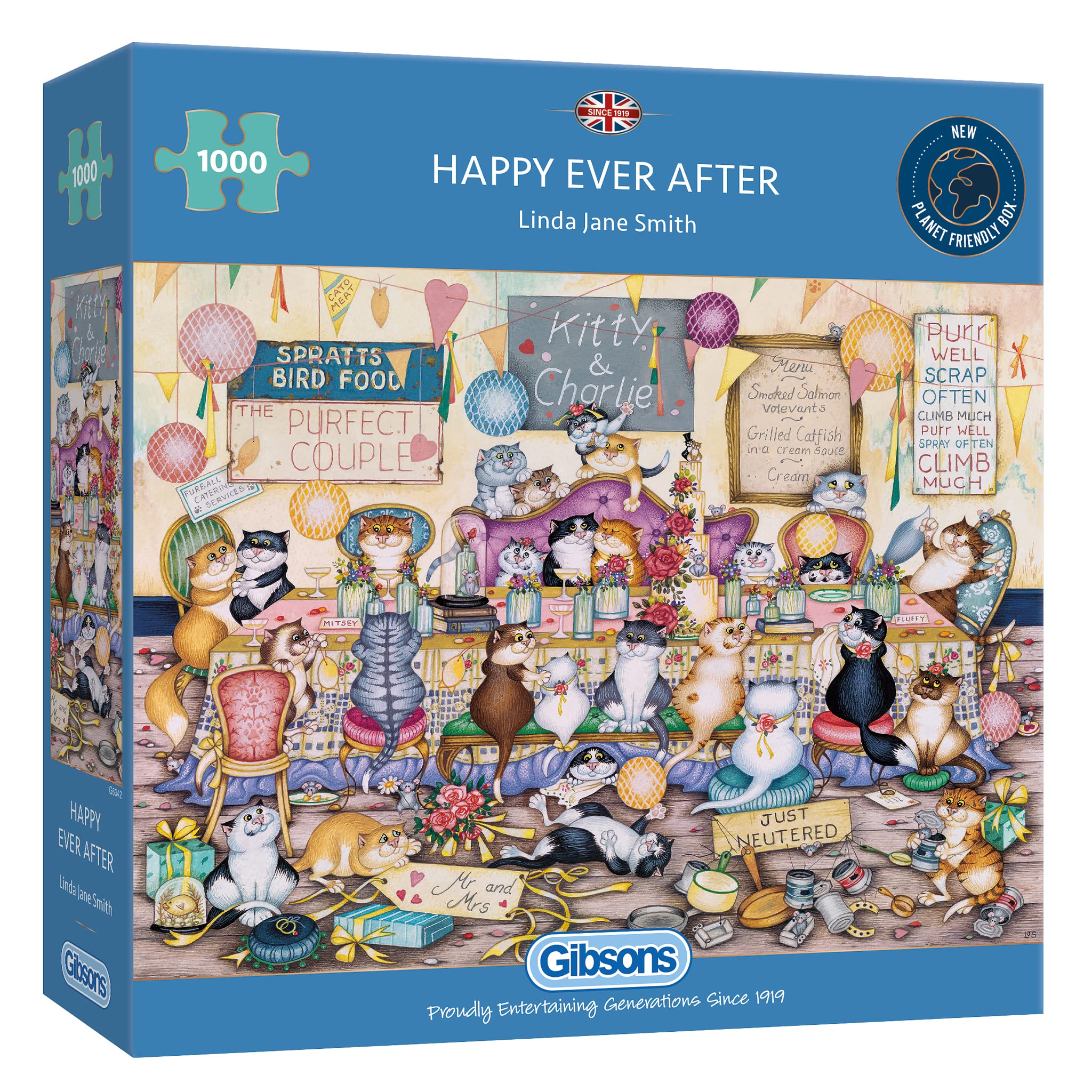 Gibsons GamesHappy Ever After 1000 Piece Jigsaw Puzzle for Adults | Cat Jigsaw Puzzle | Linda Jane Smith | Sustainable Puzzle for Adults | Premium 100% Recycled Board |