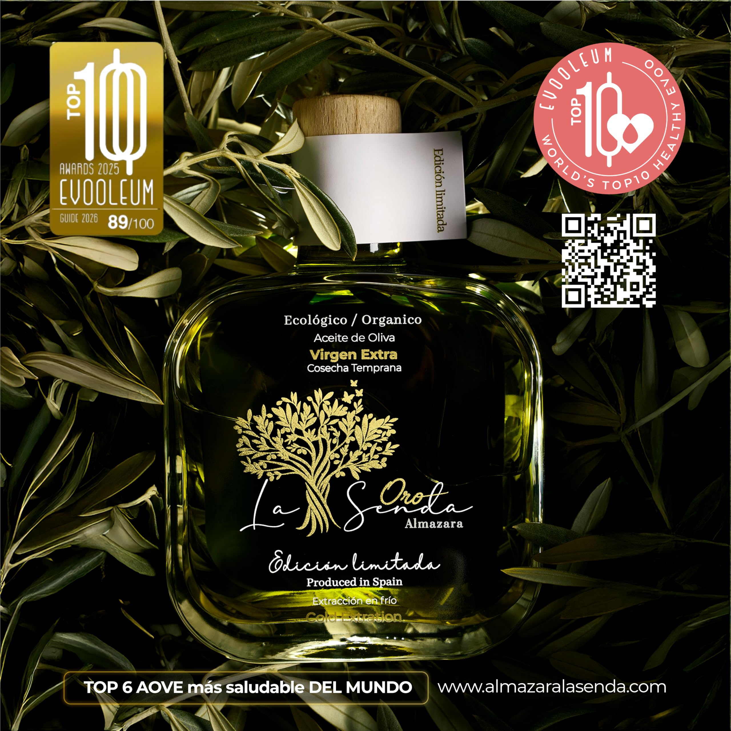 Huile d'olive vierge extra ÉDITION LIMITÉE – Récolte précoce d'olives Picual 100% bio, extraction à froid | Intensité aromatique et saveur fruitée intense | Le 6 città più salubri del mondo