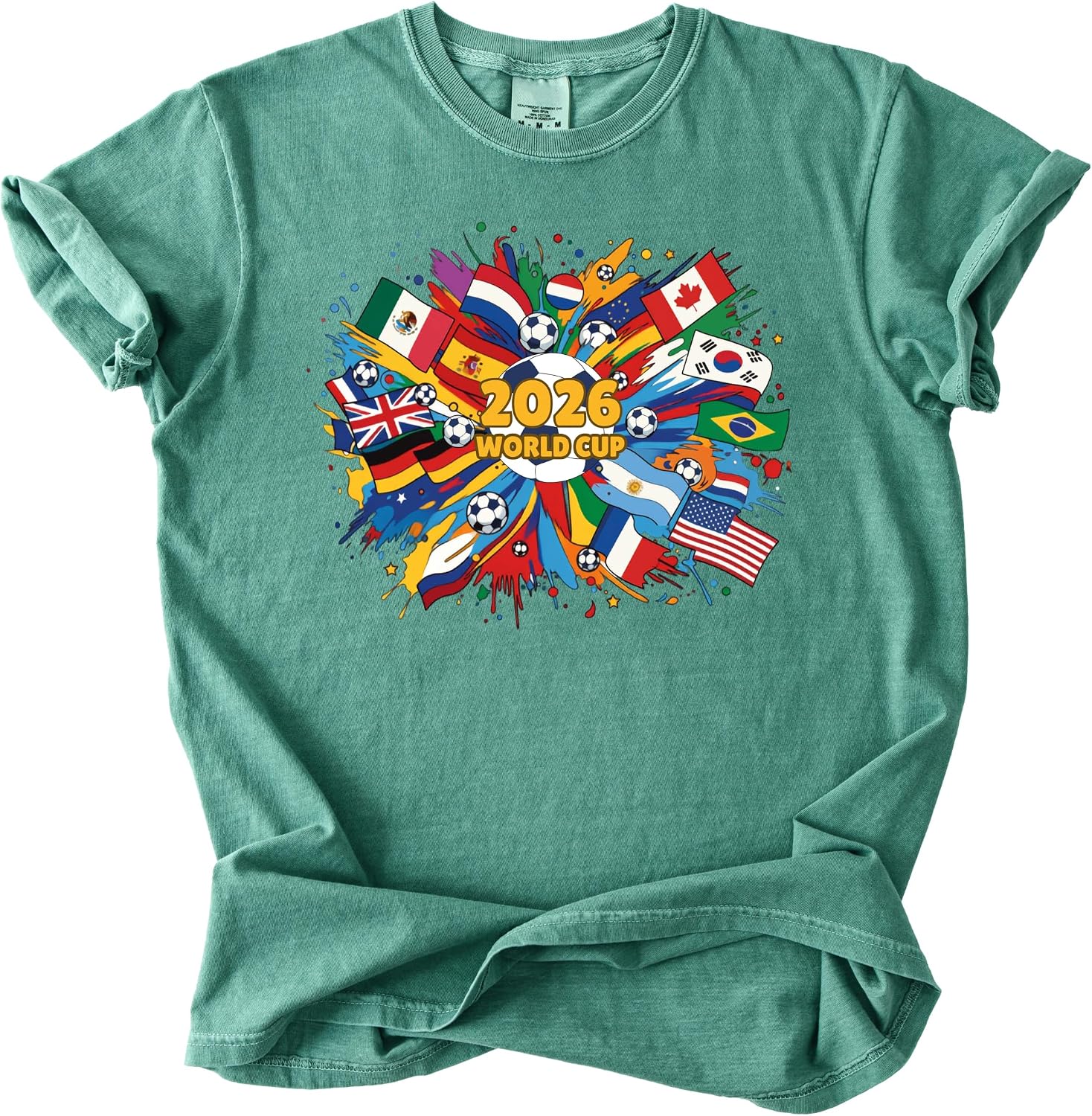 World Soccer Flags Graphic Tee for Women International Football Fan Shirt Tournament Gift Travel Style Aesthetic Top