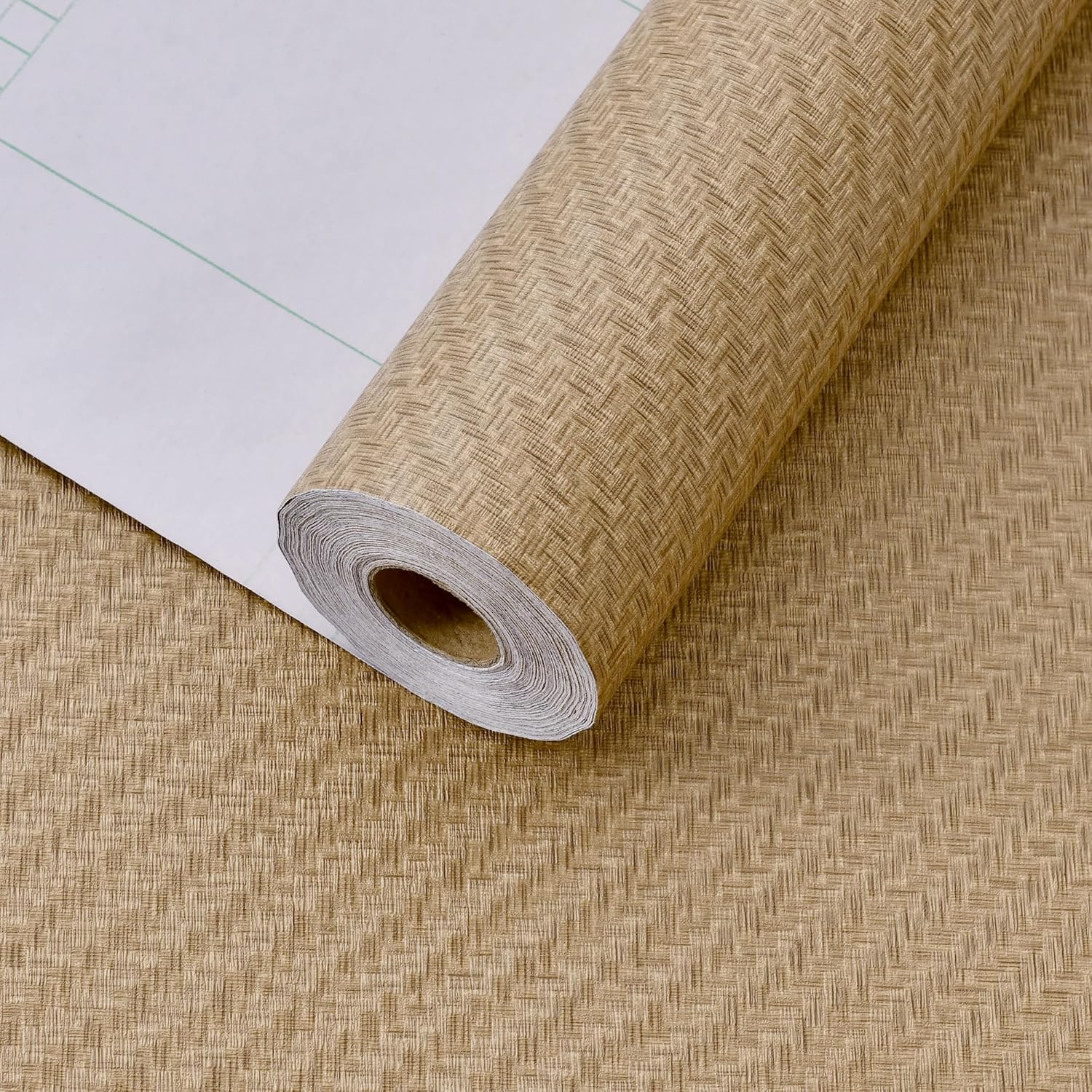 Haimin Fabric Wallpaper Textured Contact Paper (24in X 393in) Grasscloth Peel and Stick Faux Linen Wall Paper Self Adhesive Vinyl Wallpaper (Tan)