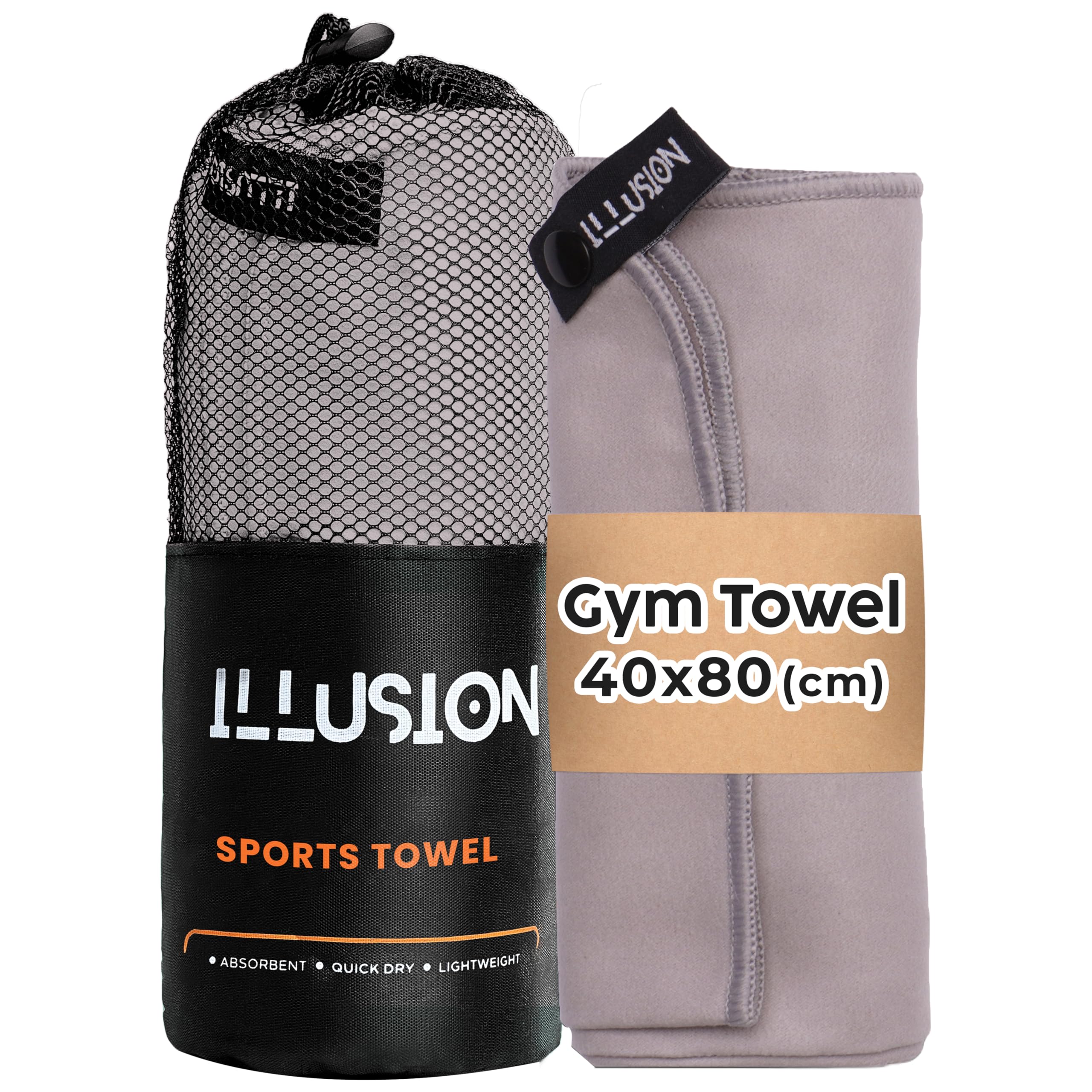 illusion Small Microfibre Gym Towel for Active Sports (40x80cm) - Lightweight Quick Dry Towel - Ideal for Cardio, Cycling, Strength Training, Yoga, and Running, Perfect for Athletes Training Outdoors
