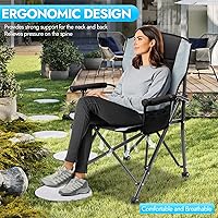 Vista 6 de Paquete de 2 sillas de camping plegables de gran tamaño para adultos, soporta 450 libras, silla de camping resistente con bolsillos laterales, silla