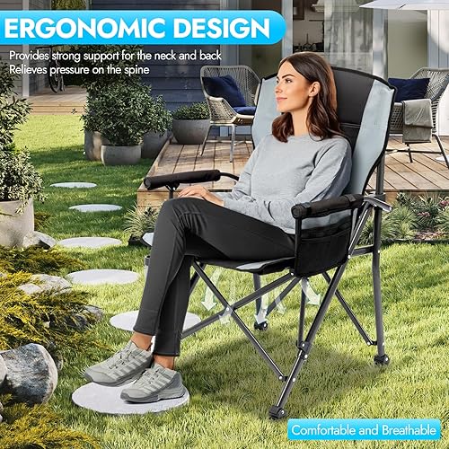 Miniatura 6 de Paquete de 2 sillas de campamento plegables de gran tamaño para adultos, soporta sillas de campamento de 450 libras, silla de campamento resistente