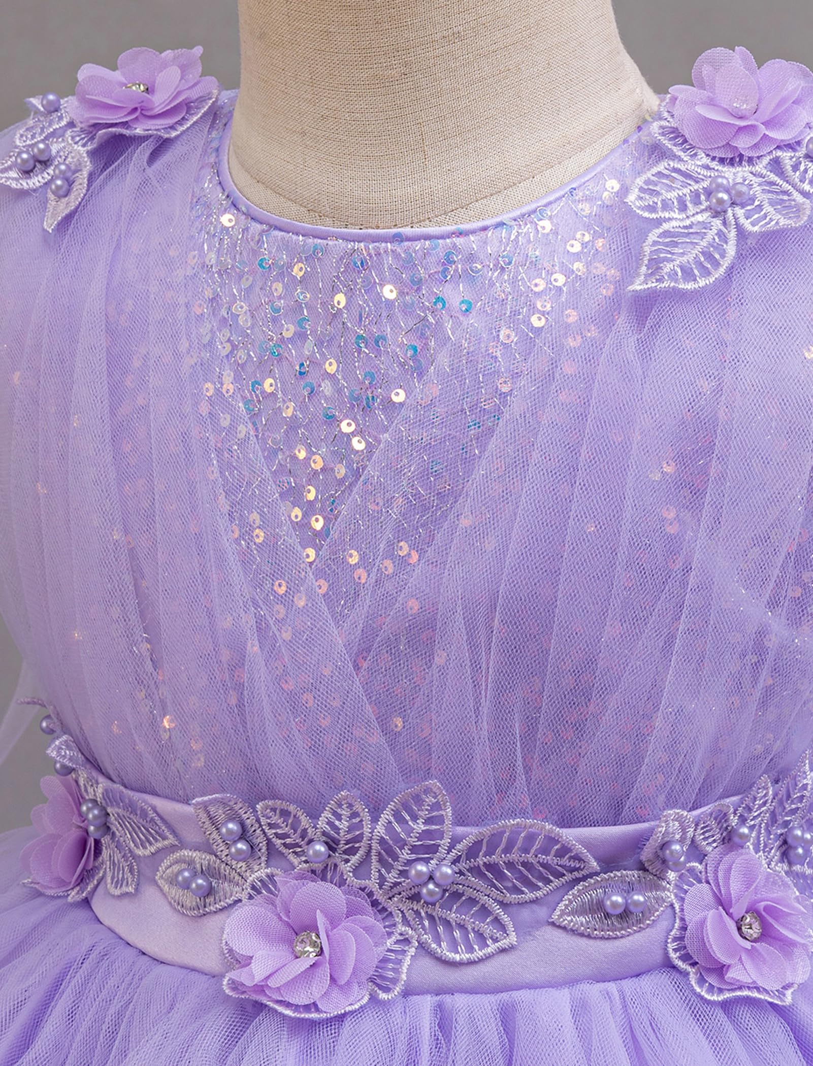 ABEHIK Mädchen Paillettenkleider mit Netzstoff, ärmellos, Poncho-Kleid für Party, Blumenmädchen, Tüll, Geburtstag, Hochzeitskleid