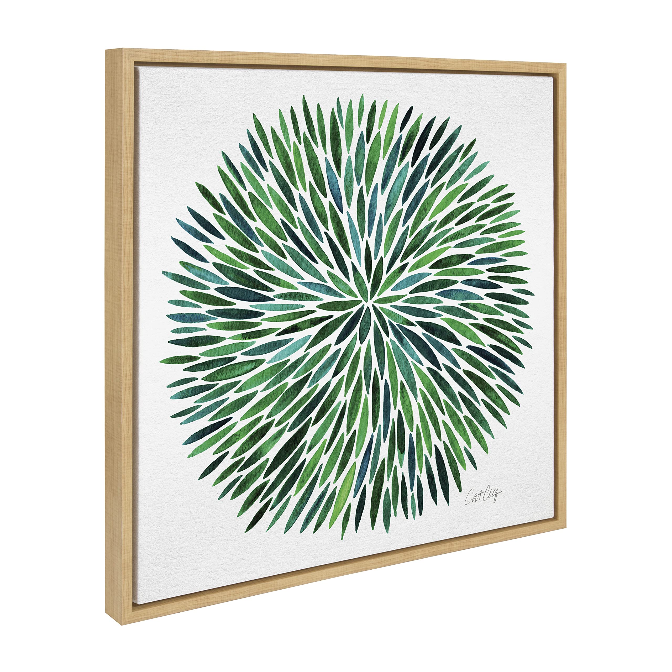 Kate and LaurelSylvie Watercolor Burst Framed Canvas Wall Art by Cat Coquillette; 22x22 Natural; Bright Botanical Plant Abstract Art Wall Décor