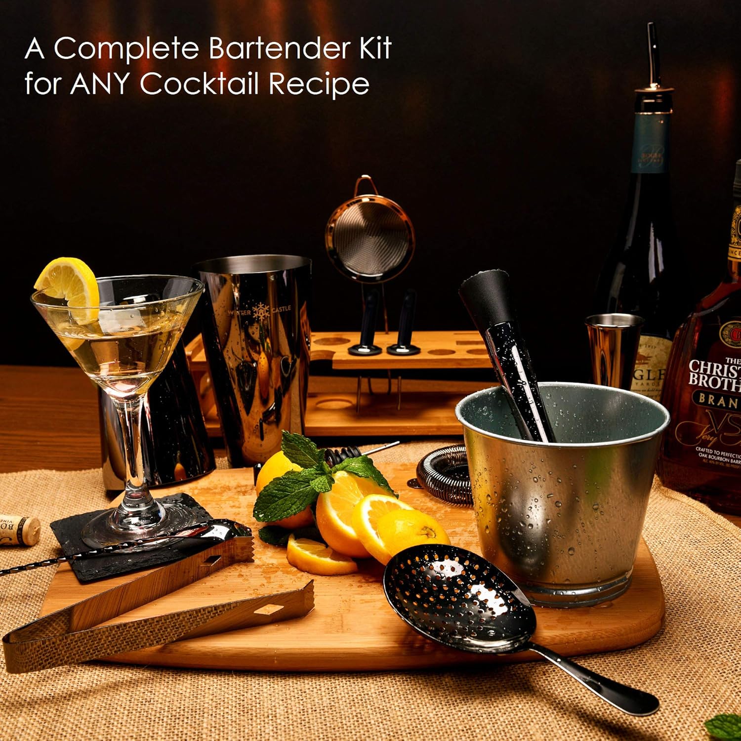 70% оƒƒ Evеrуthіng Black Pro Cocktail Shaker Set by WinterCastle-The 18 Piece Ultimate Bartender Kit: Boston Shaker, Jigger, Muddler, Bar Spoon, 3 Strainers, 4 Pourers with Caps, Tongs, Bamboo Stand, Free Recipe EBook