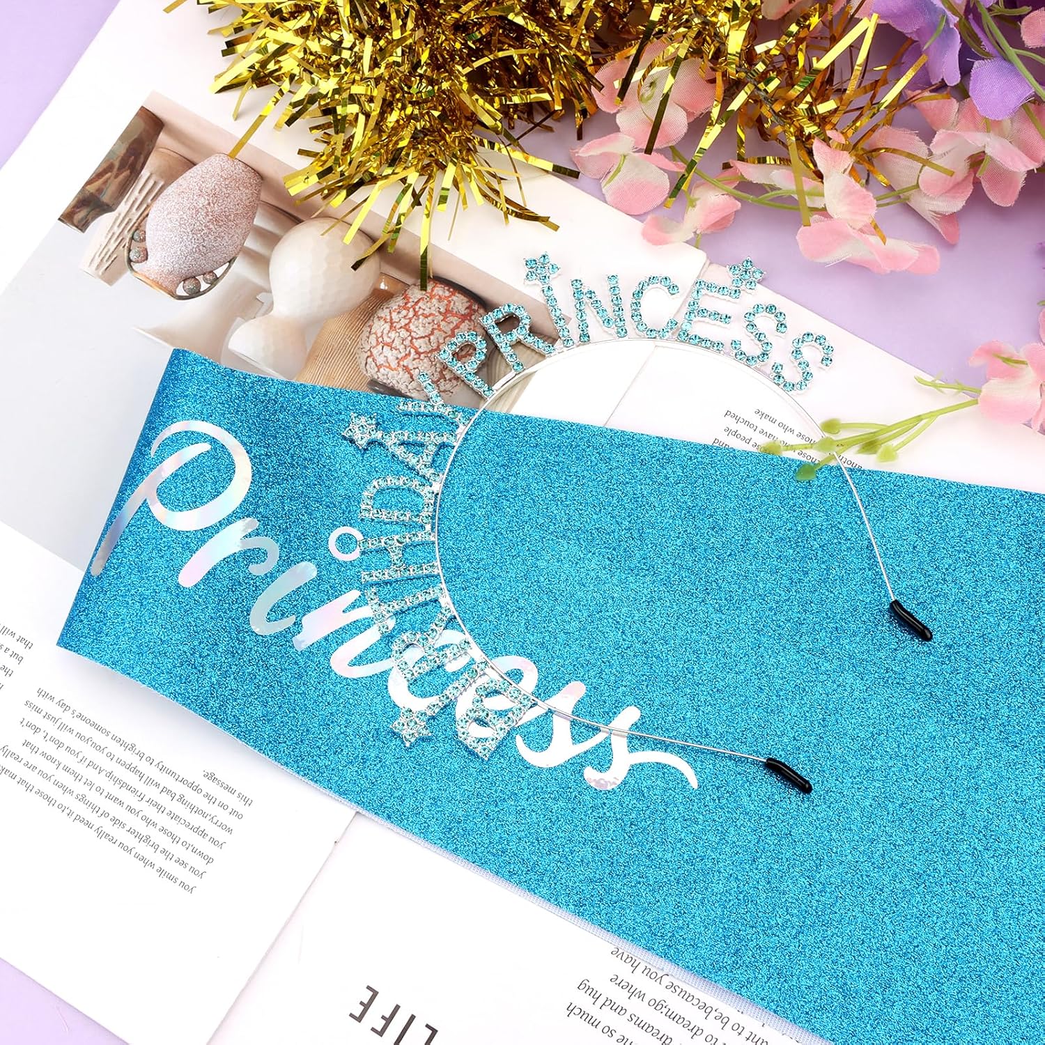 Canitor Birthday Decorations for Girls Women Birthday Princess Girl Crown Tiara Sash Set Birthday Headband Gift - Image 7