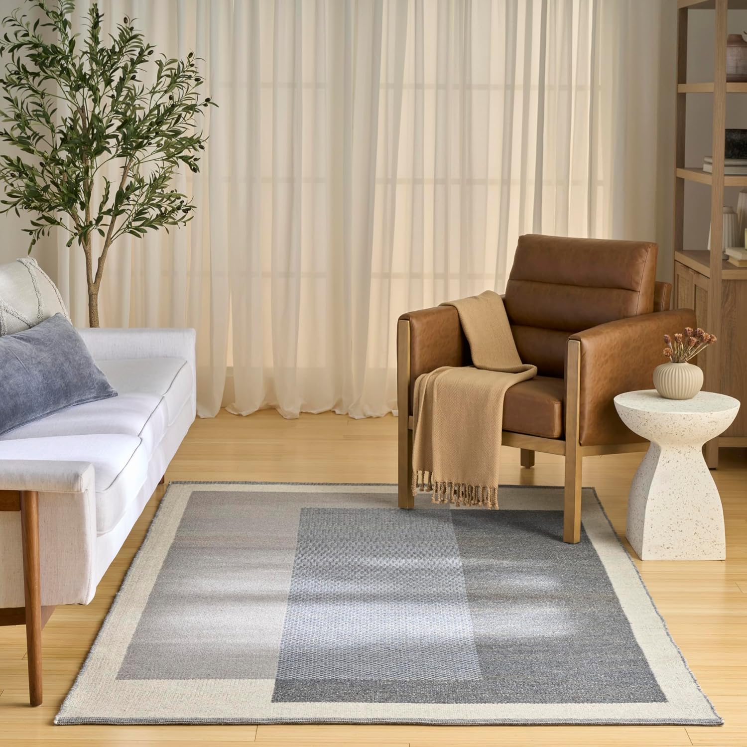 Nourison Home Copenhagen Ivory Blue 5' x 7' Area Rug - Easy Clean, Non Shedding, Bed Room, Living Room, Dining Room, Kitchen (5' x 7')