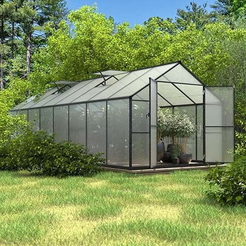 Yardenaler 8x16 FT Polycarbonate Aluminum Greenhouse Kit, Outdoor Walk-in Greenhouse, Gray